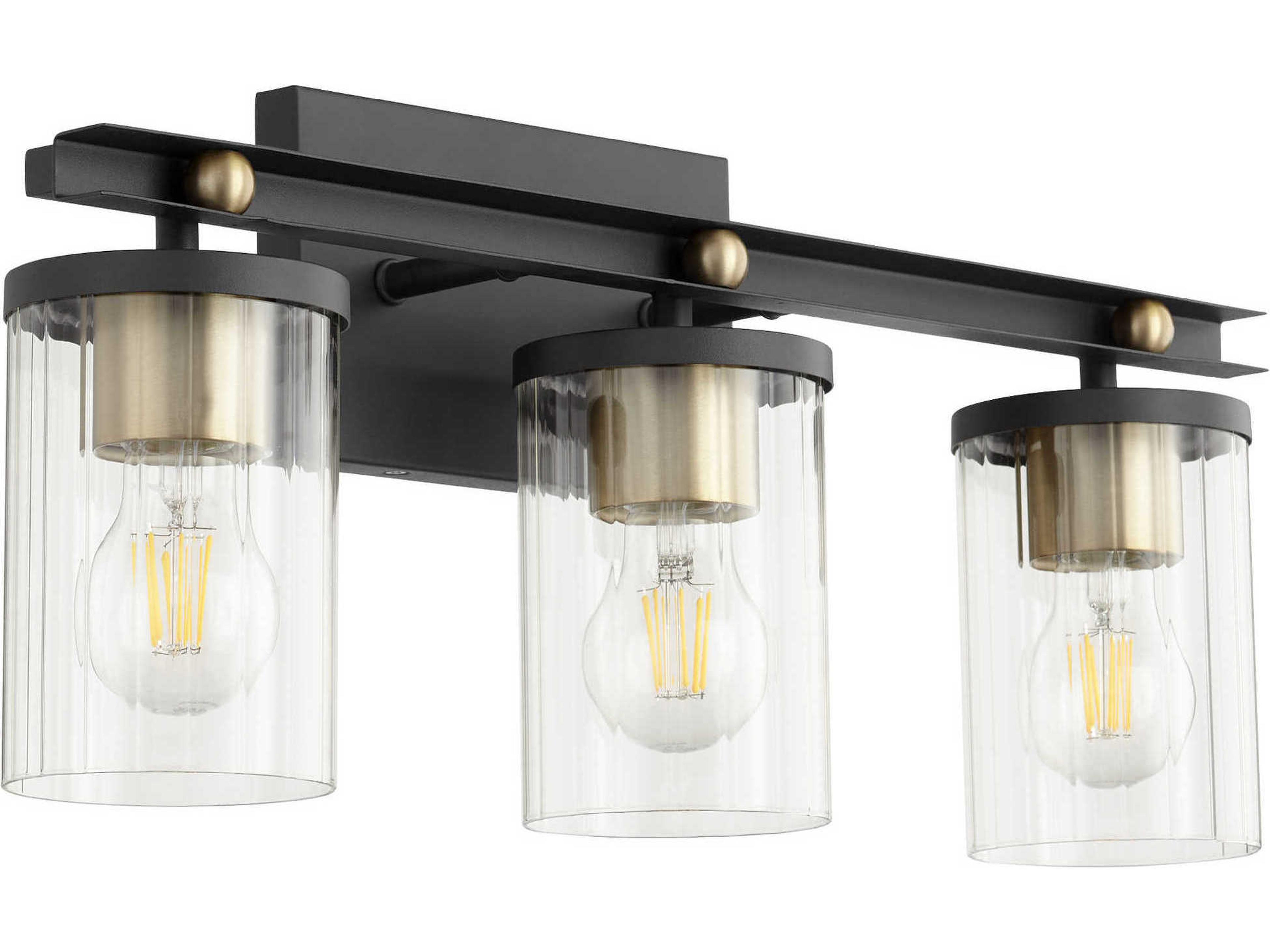 Empire 3-Light Noir With Aged Brass Black Glass Vanity Light