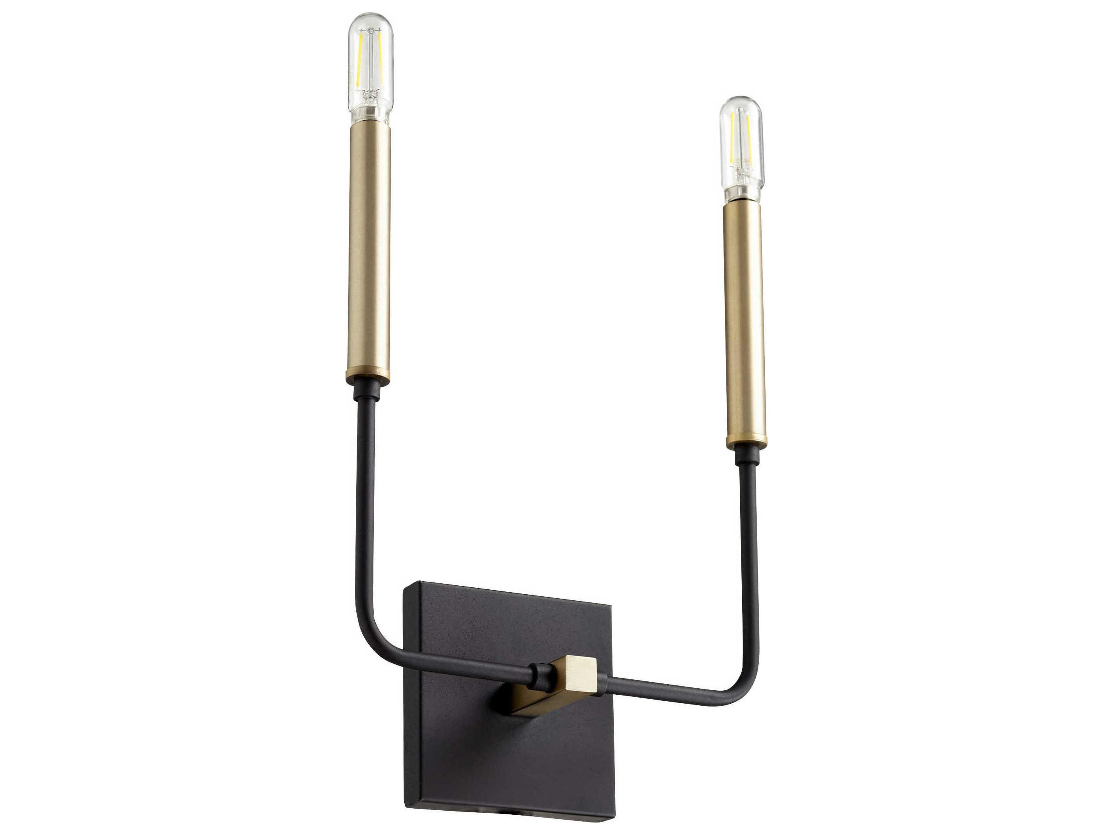 Lacy 2-Light Noir With Aged Brass Black Wall Sconce