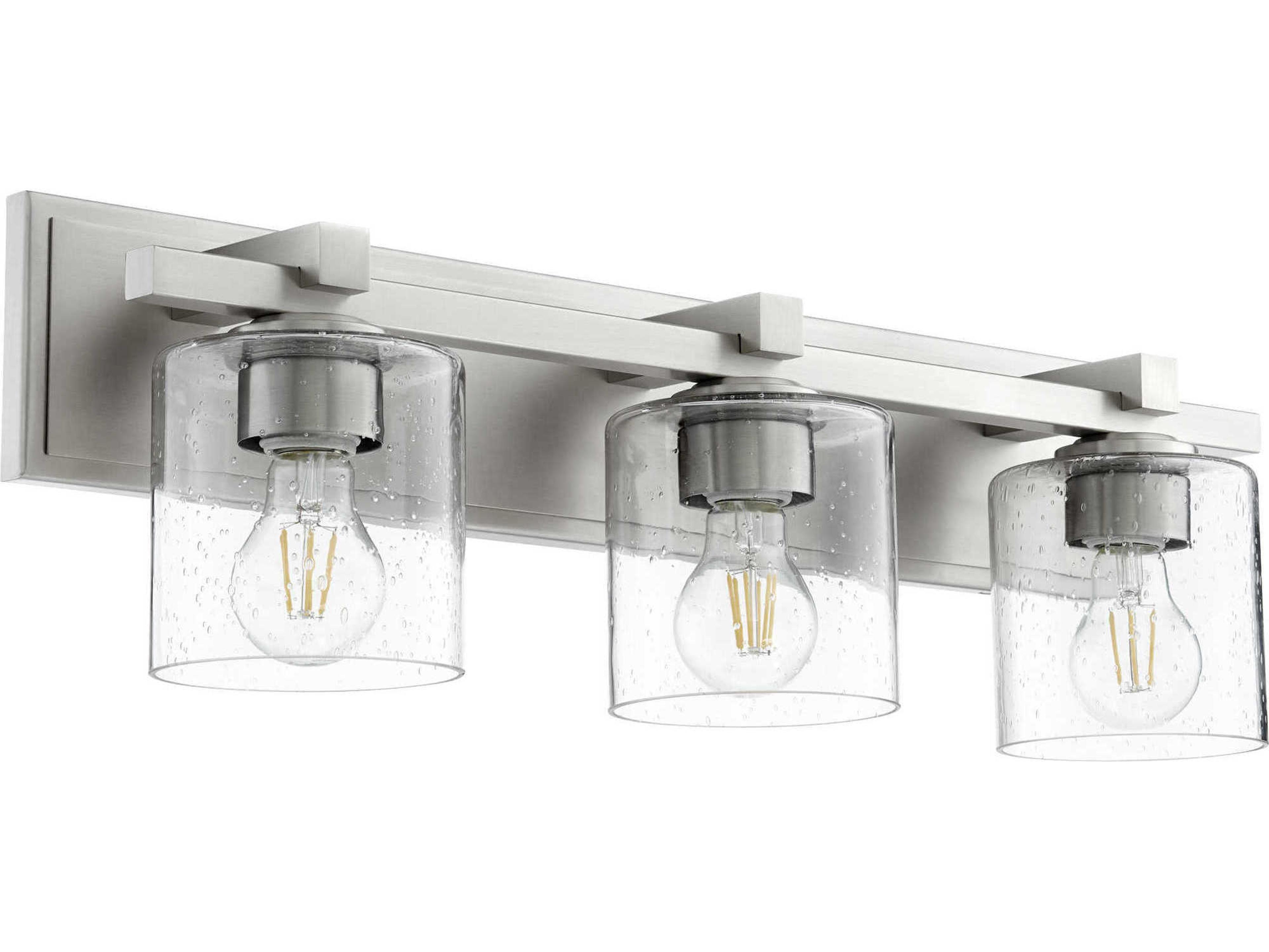 Quorum 3-Light Satin Nickel With Clear Seeded Glass Vanity Light
