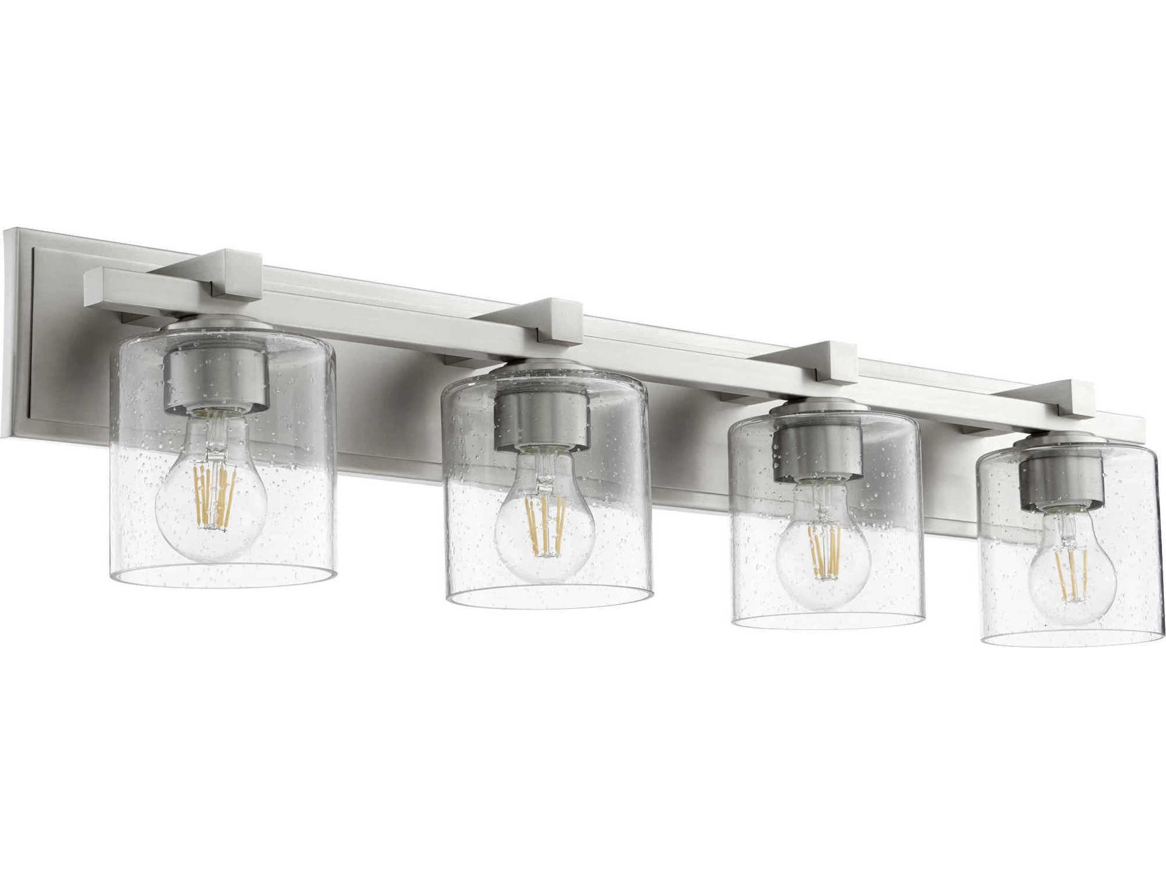 Quorum 4-Light Satin Nickel With Clear Seeded Glass Vanity Light