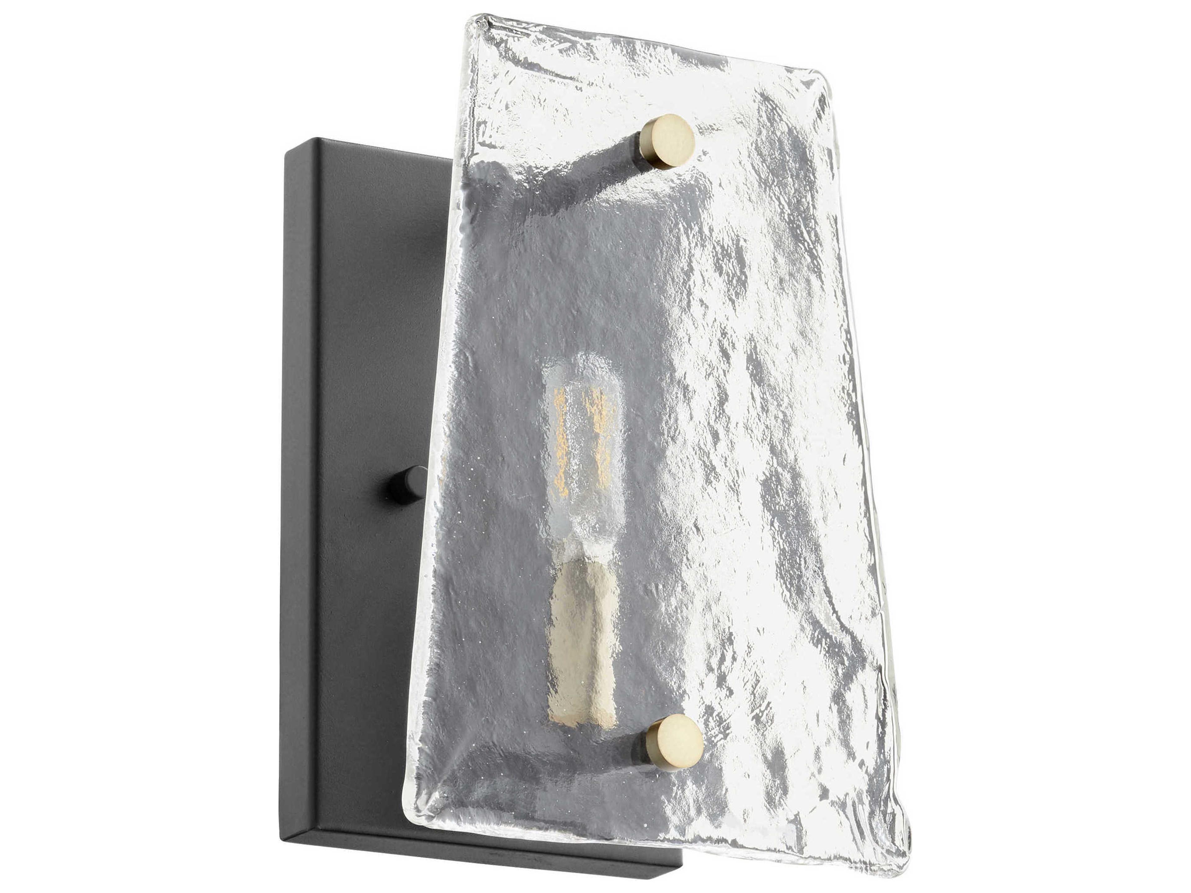 Tioga 1-Light Noir With Aged Brass Black Glass Vanity Light