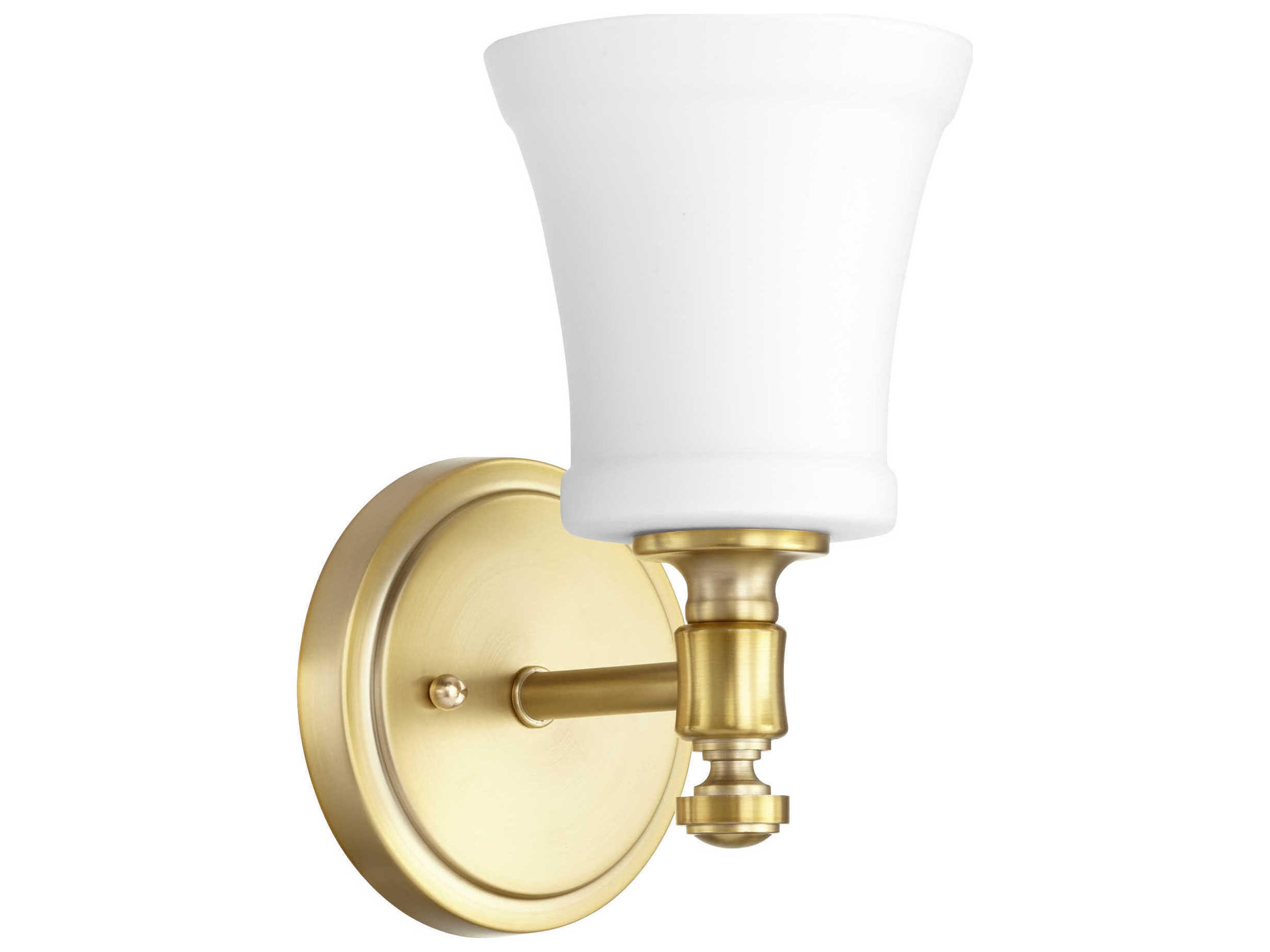 Rossington 1-Light Aged Brass With Satin Opal White Glass Vanity Light