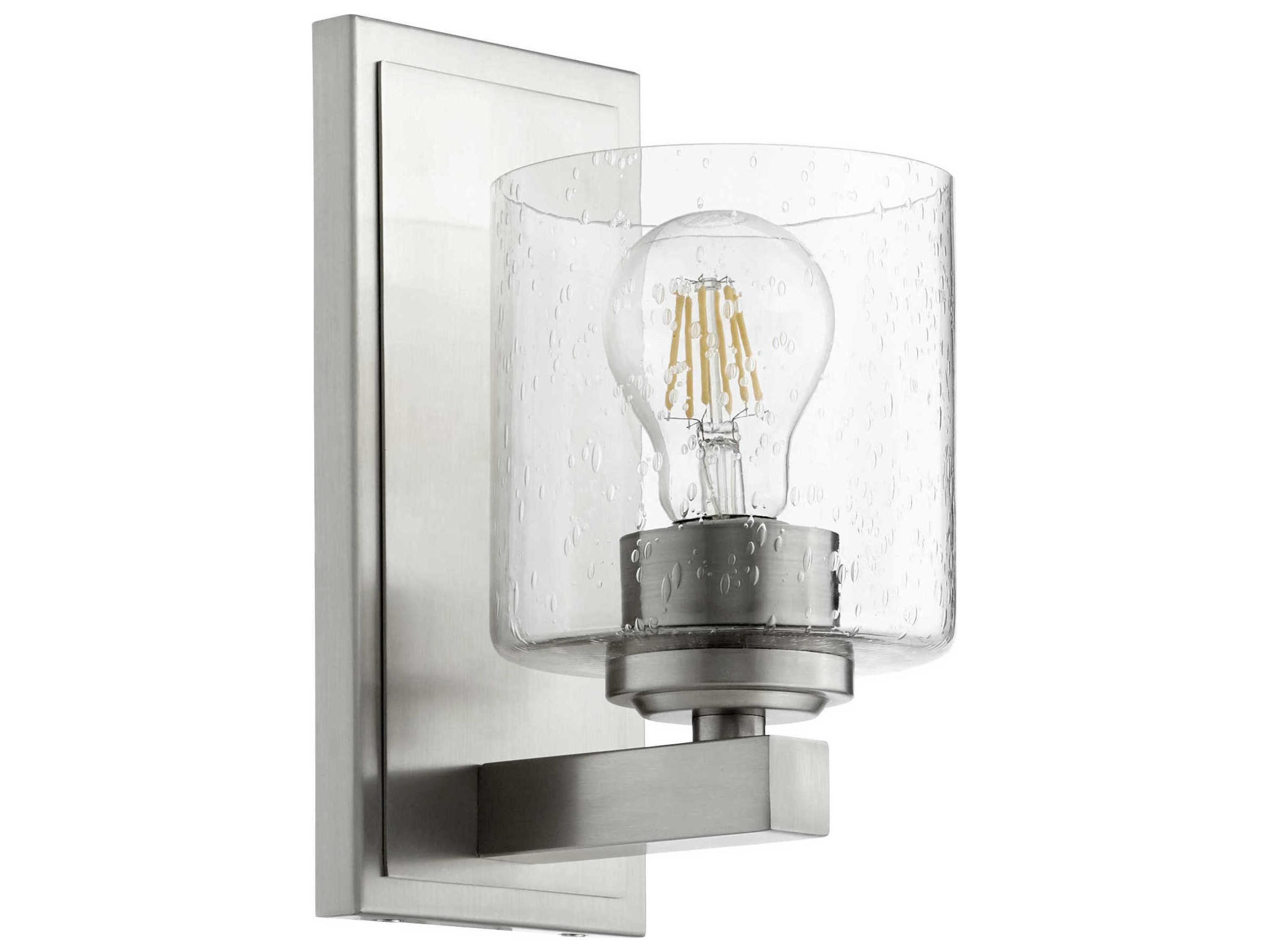 1-Light Satin Nickel With Clear Seeded Glass Wall Sconce