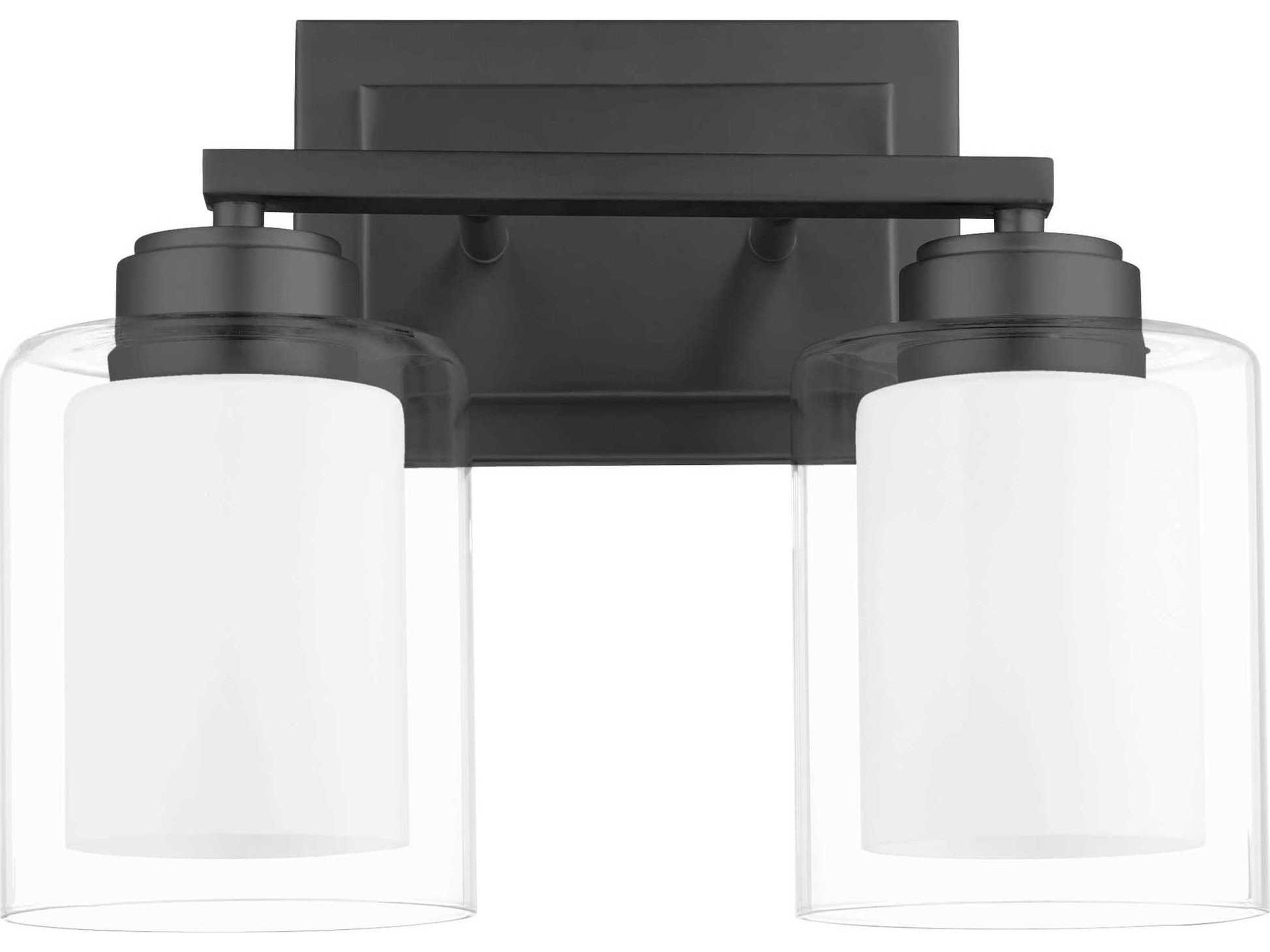 Quorum 2-Light Matte Black Glass Vanity Light