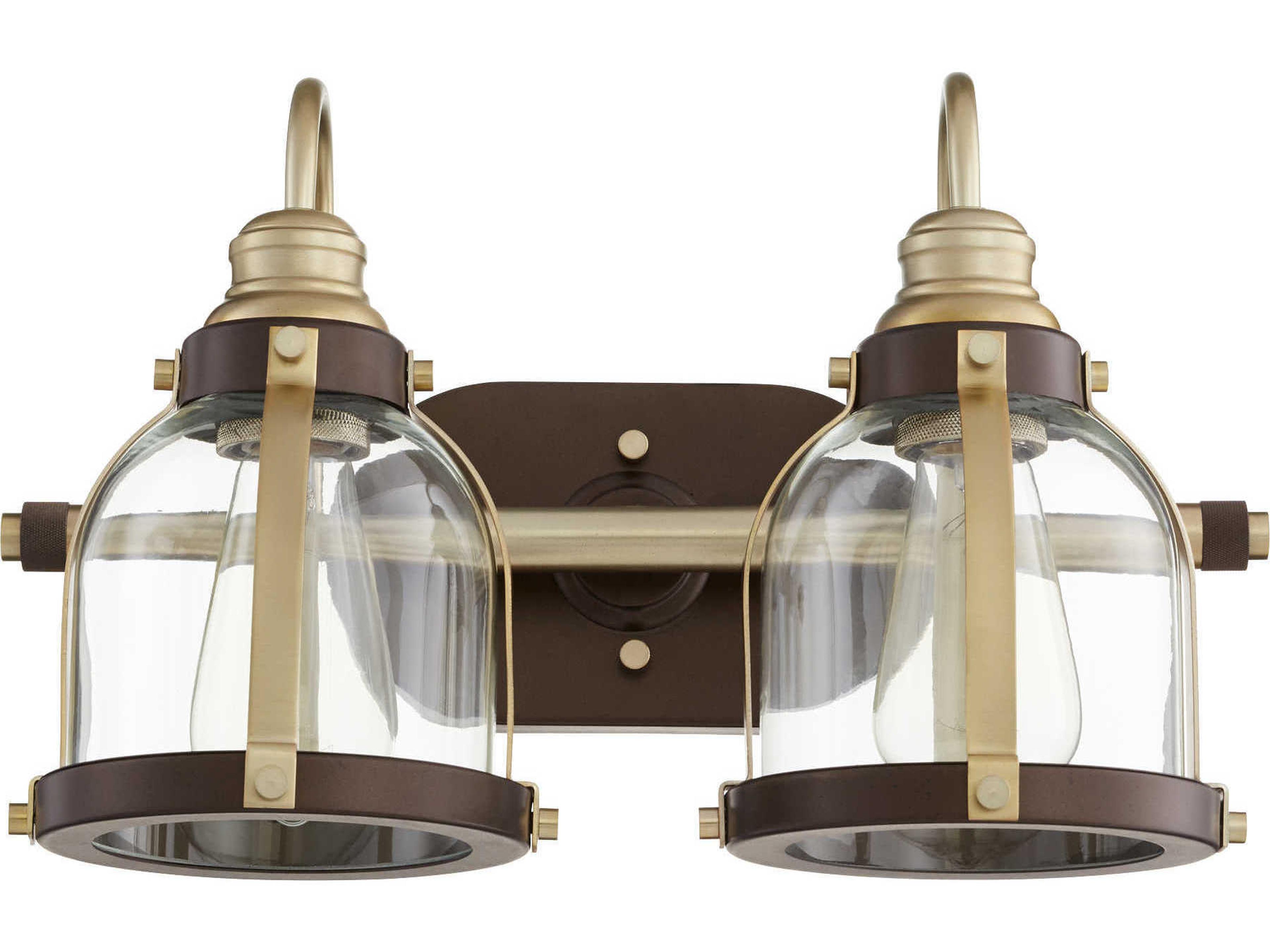 2-Light Aged Brass With Oiled Bronze Glass Vanity Light