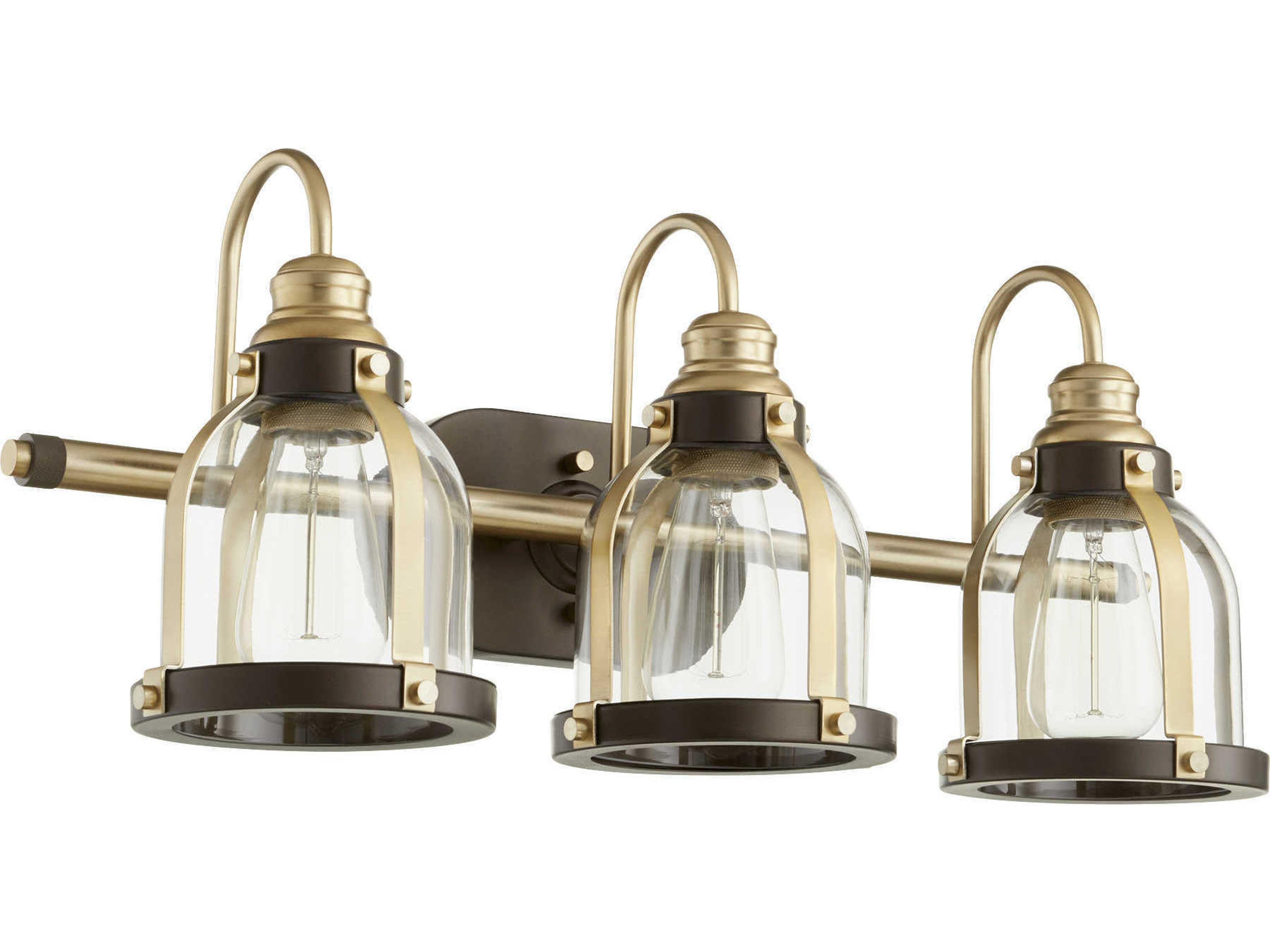3-Light Aged Brass With Oiled Bronze Glass Vanity Light