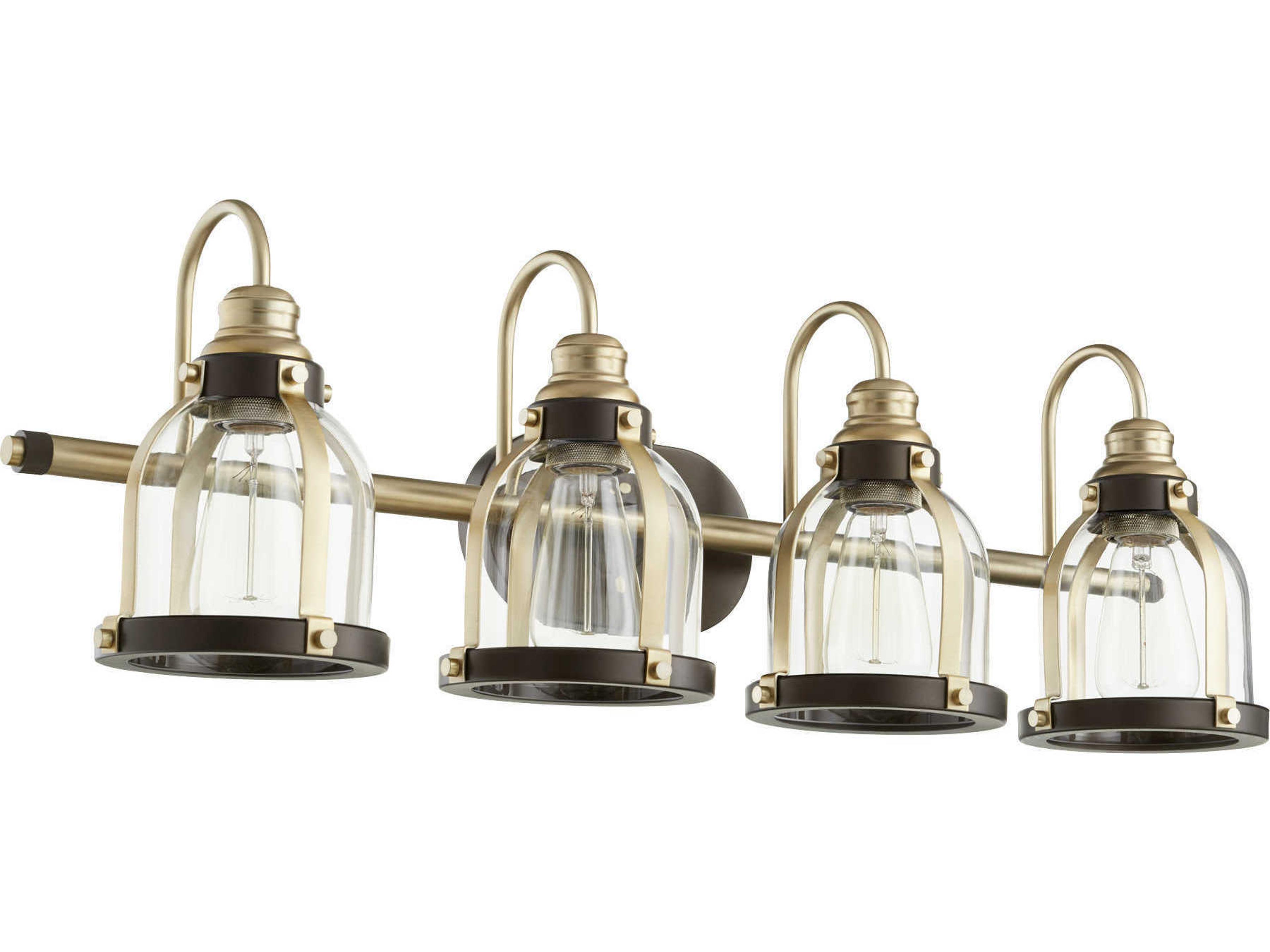 4-Light Aged Brass With Oiled Bronze Glass Vanity Light