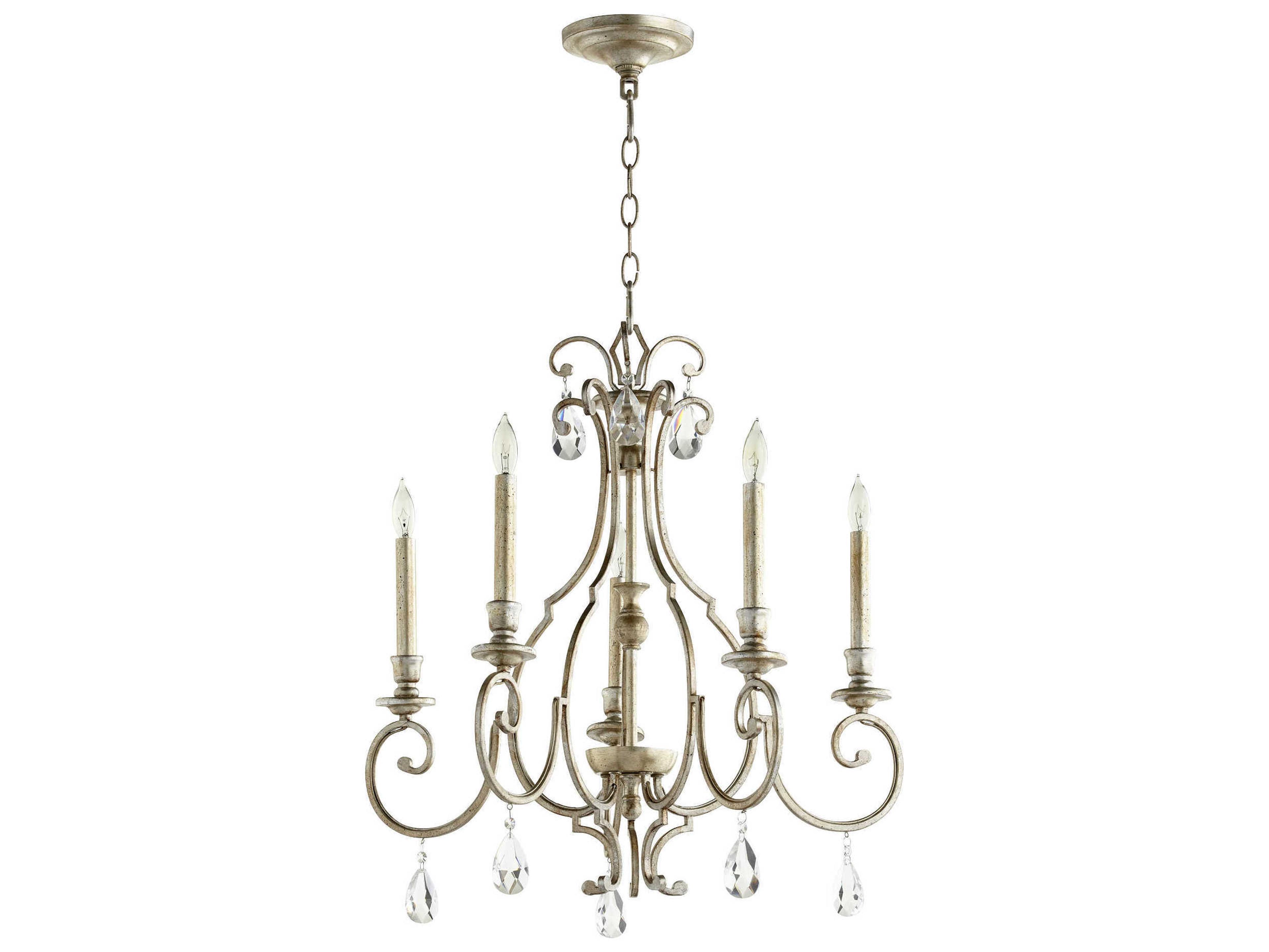 Ansley 5-Light Aged Silver Leaf Crystal Candelabra Chandelier