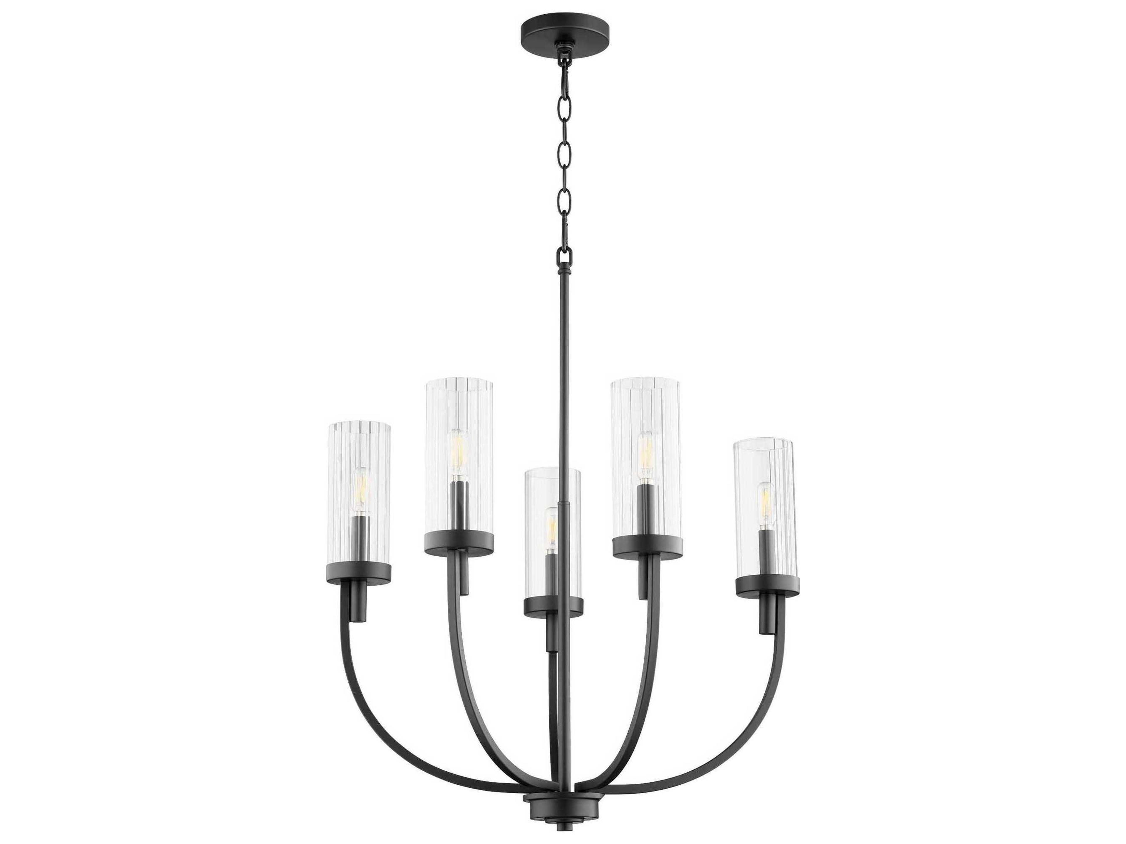 Ladin 5-Light Textured Black Glass Candelabra Cylinder Chandelier