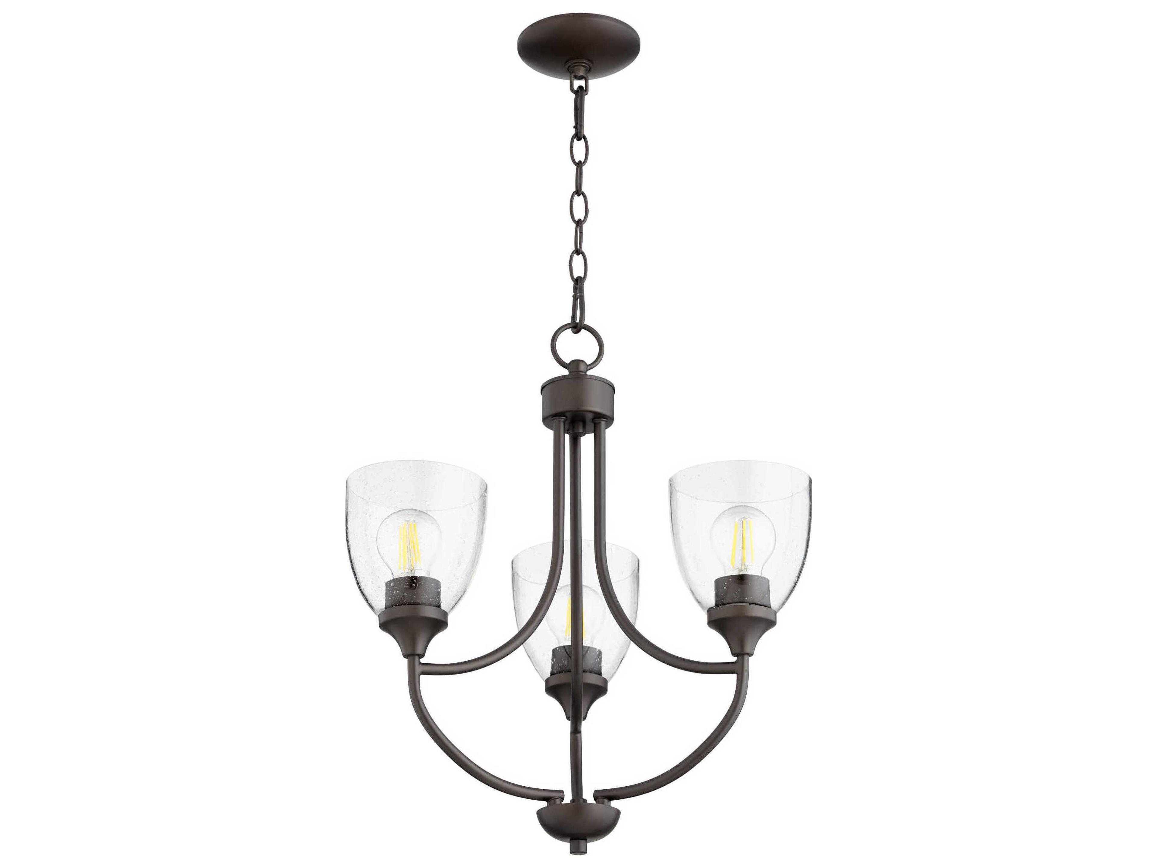 Enclave 3-Light Oiled Bronze With Clear Seeded Glass Bell Chandelier