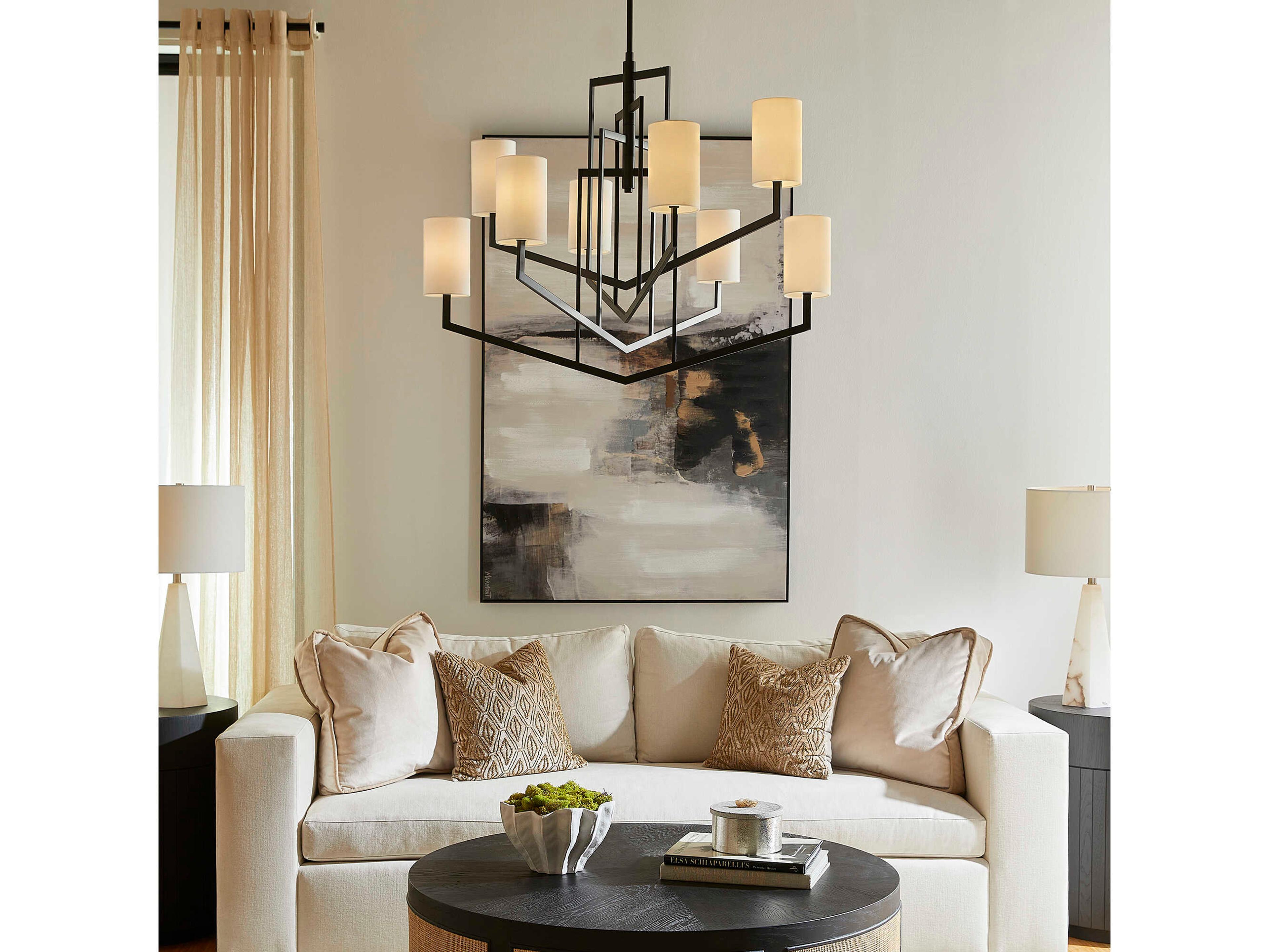 Quorum Bolivar 8-Light Matte Black Geometric Chandelier