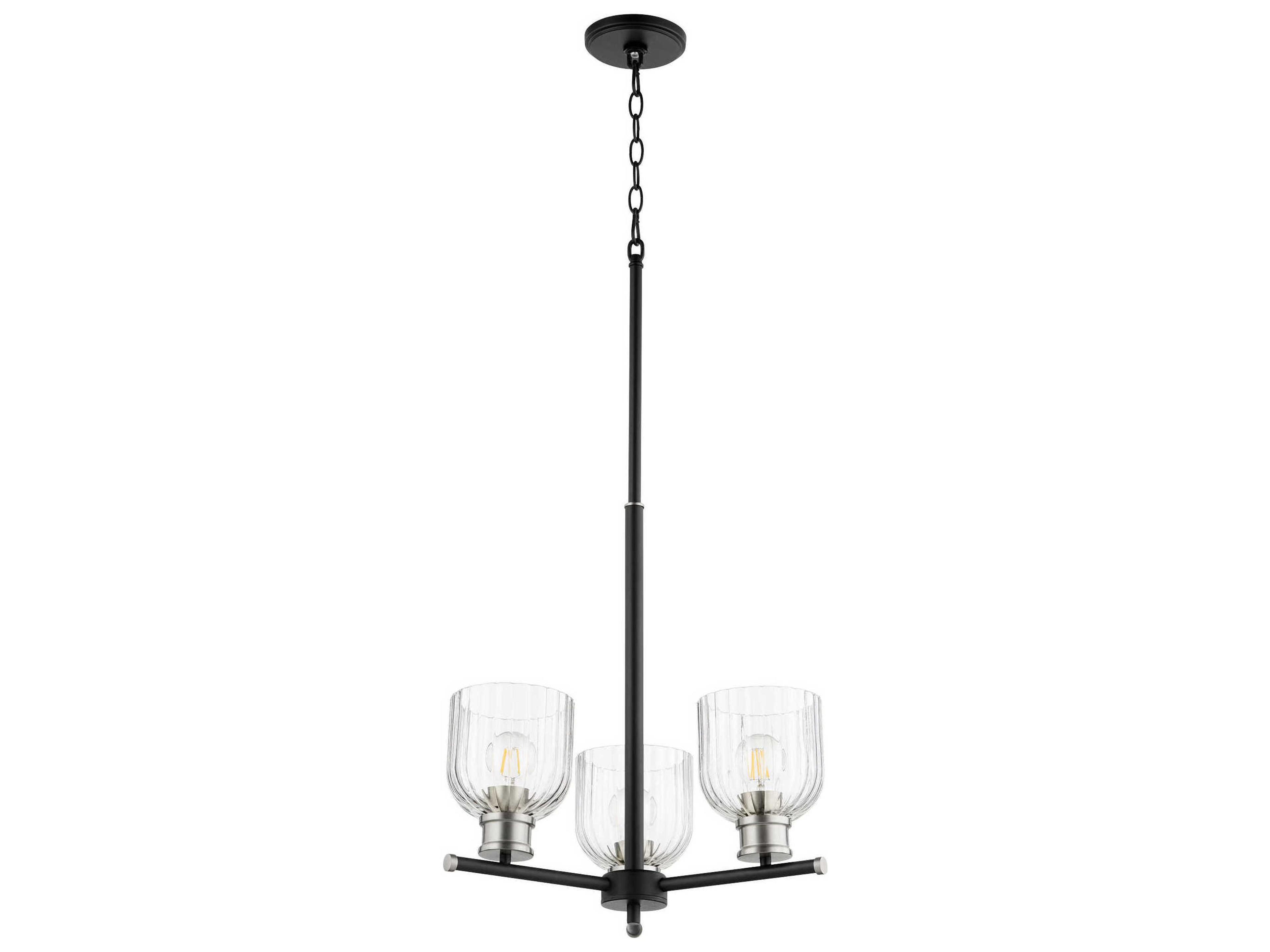 Monarch 3-Light Noir With Satin Nickel Black Glass Chandelier