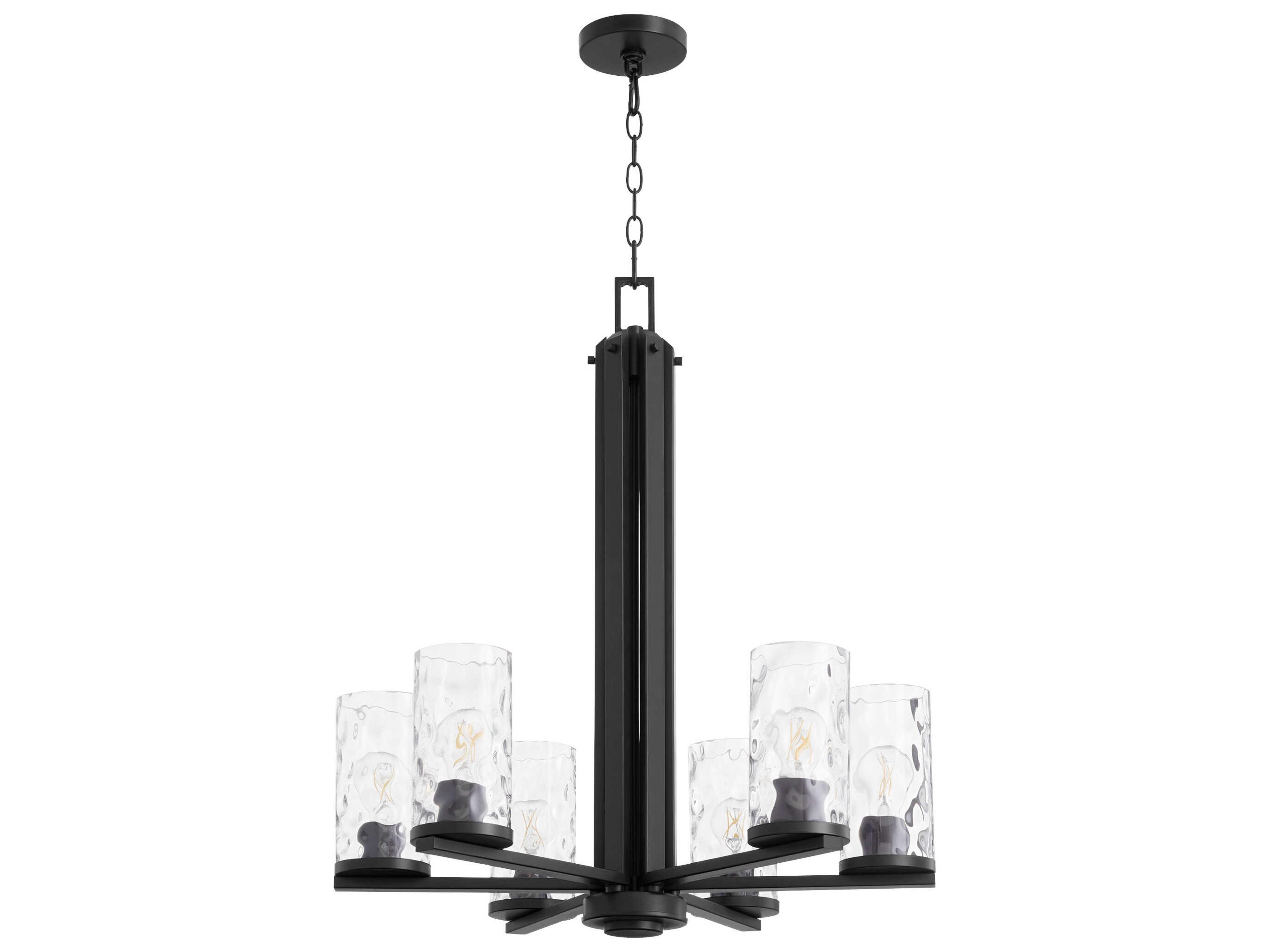 Steinway 6-Light Matte Black Glass Cylinder Chandelier