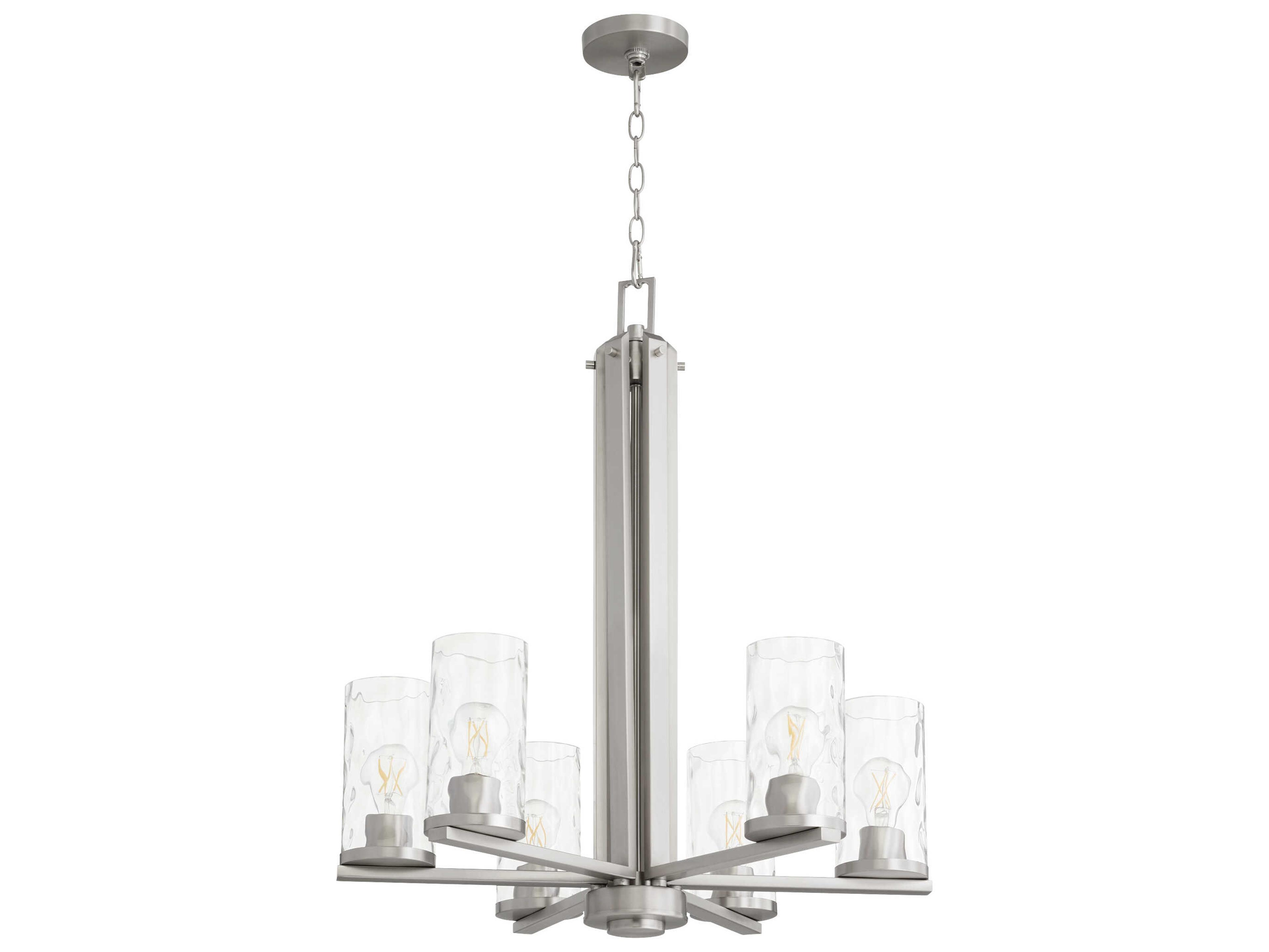 Steinway 6-Light Satin Nickel Glass Cylinder Chandelier