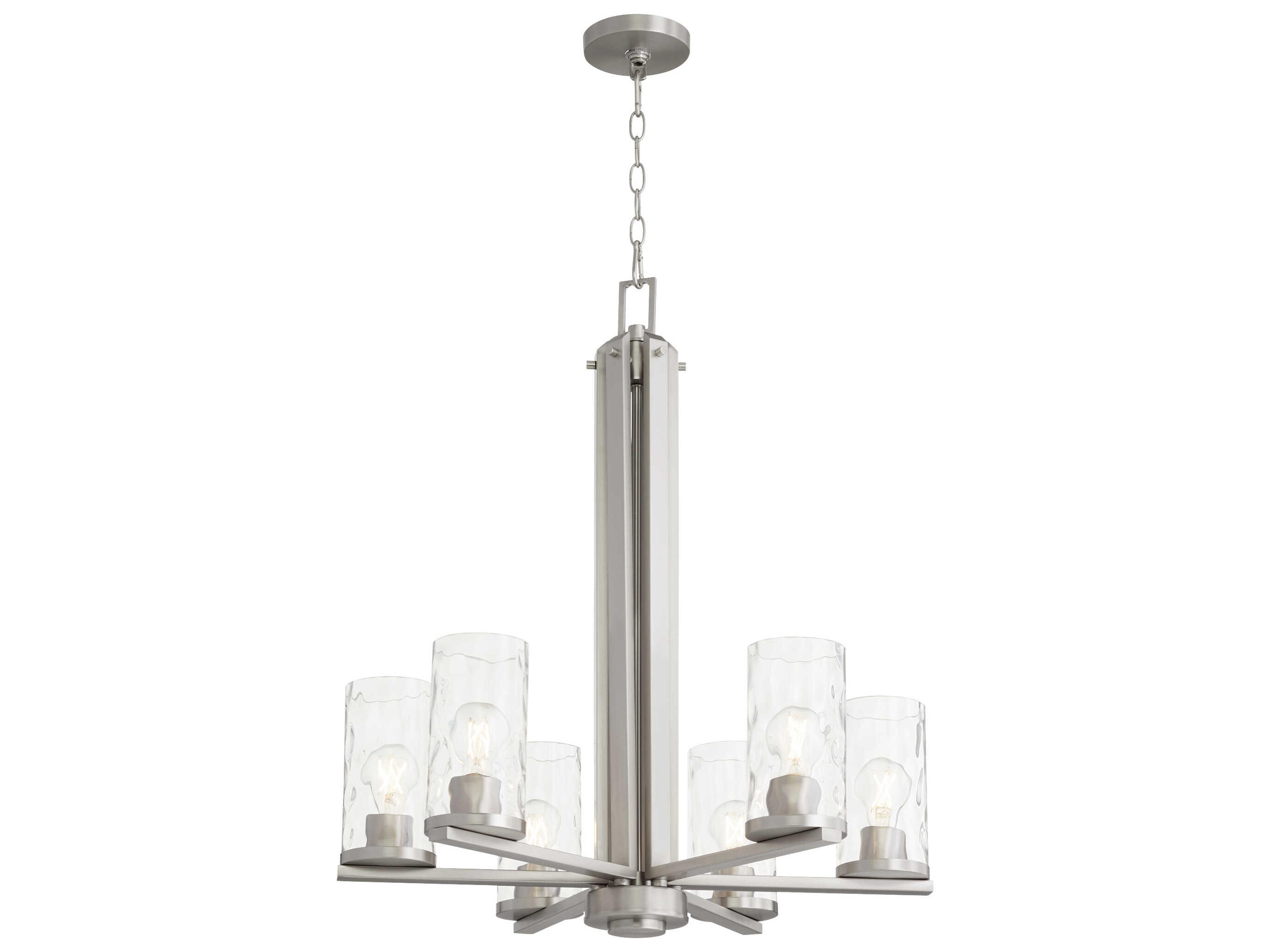 Quorum Steinway 6-Light Satin Nickel Glass Cylinder Chandelier