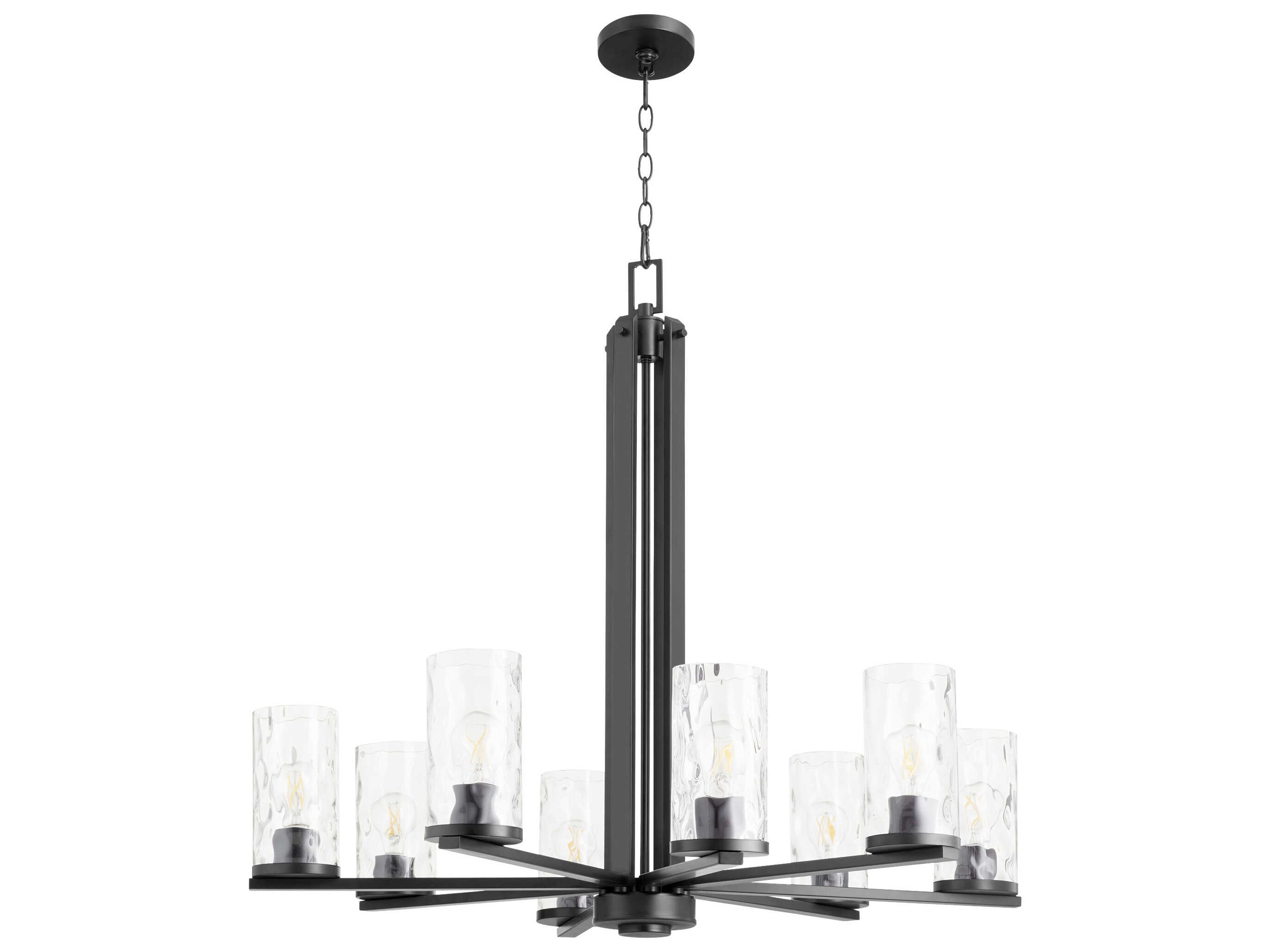 Steinway 8-Light Matte Black Glass Cylinder Chandelier