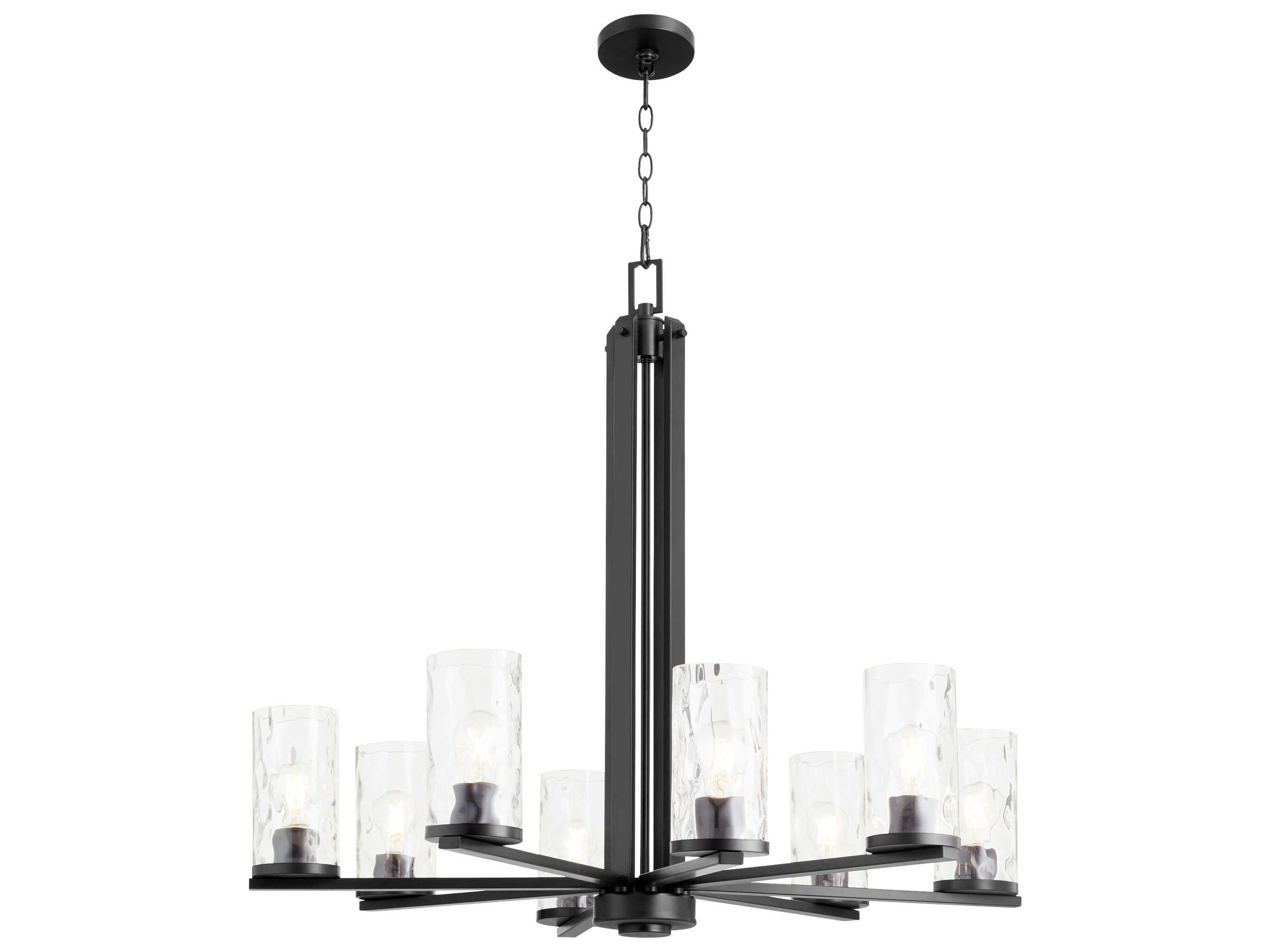 Quorum Steinway 8-Light Matte Black Glass Cylinder Chandelier