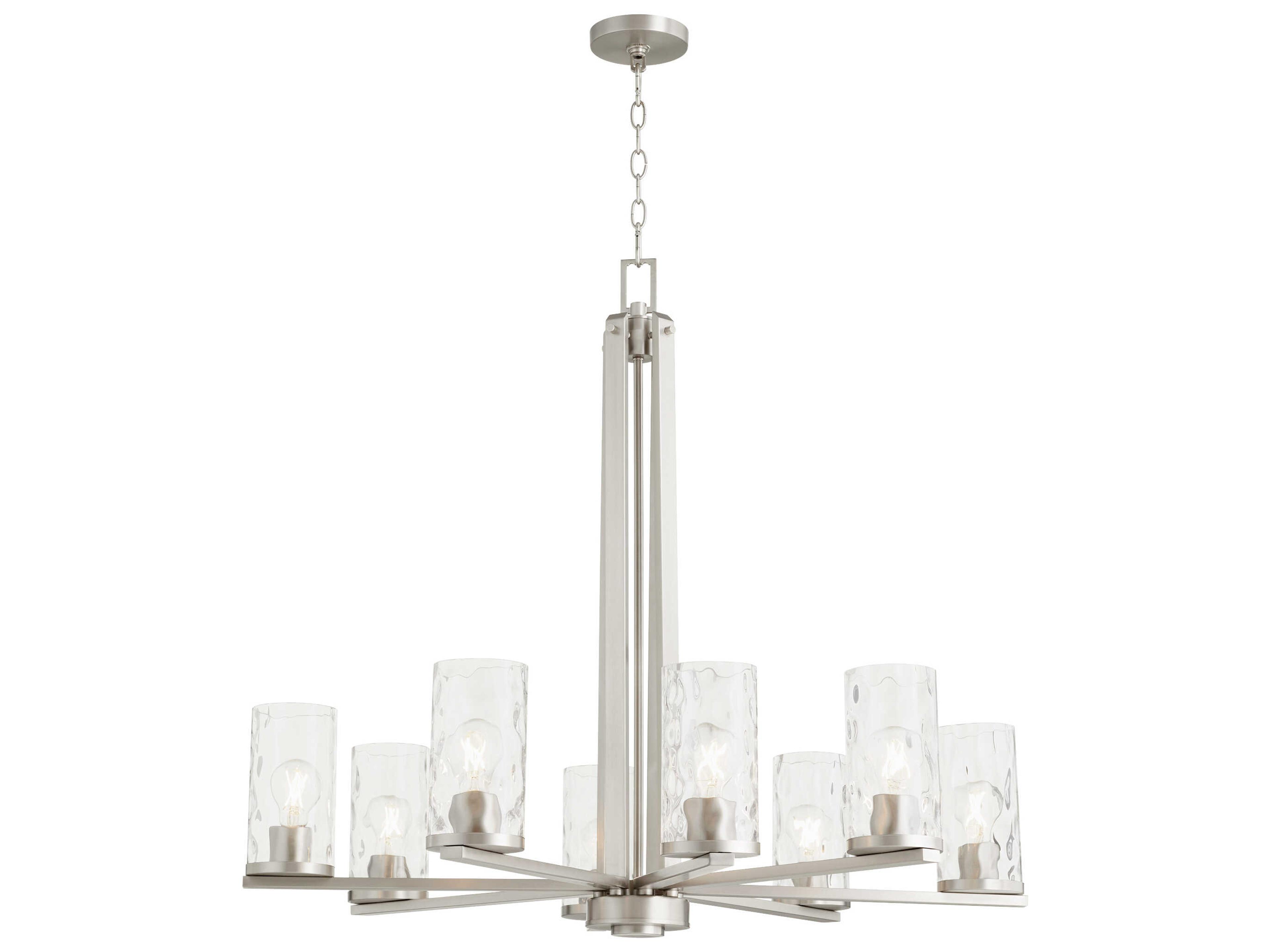 Quorum Steinway 8-Light Satin Nickel Glass Cylinder Chandelier
