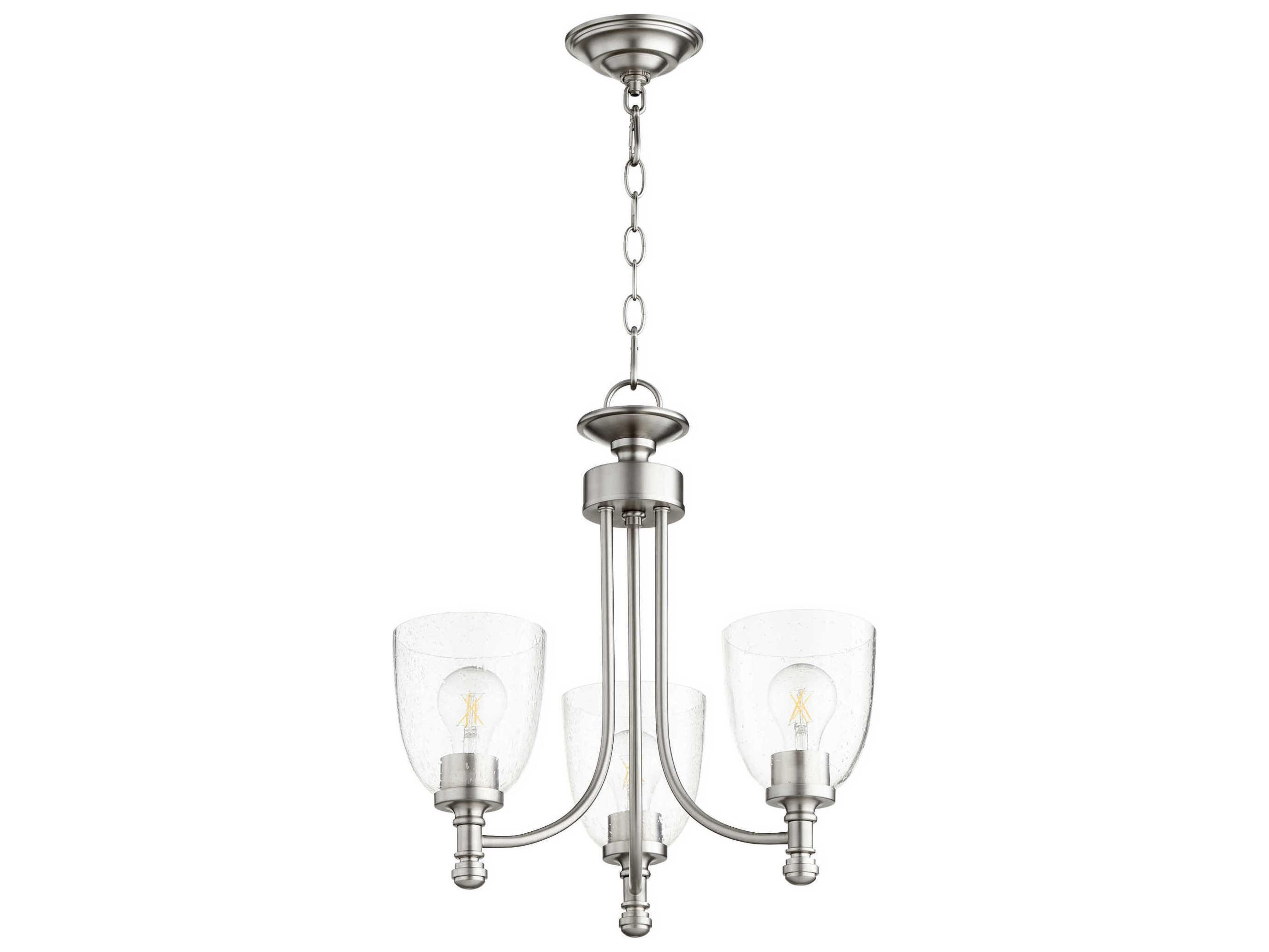 Rossington 3-Light Satin Nickel With Clear Seeded Glass Bell Chandelier