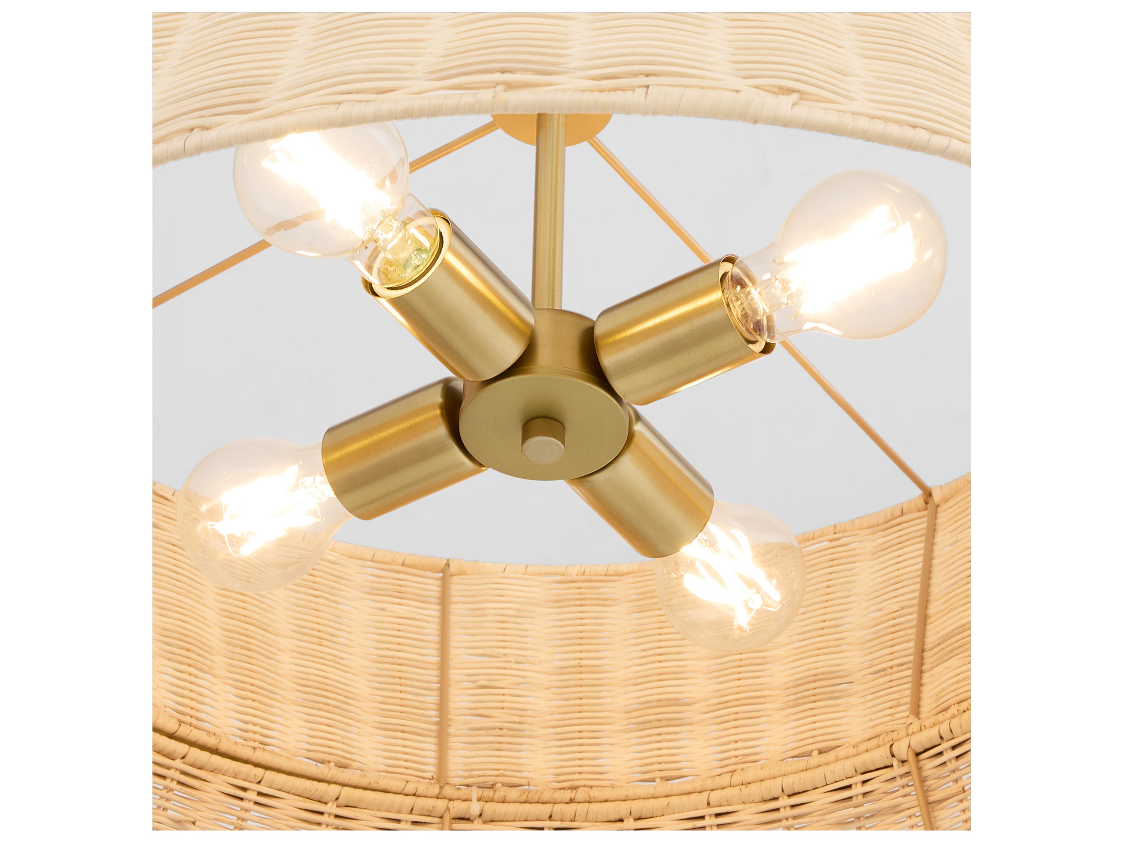 Quorum Fairview 4-Light Brushed Brass Wood Drum Pendant