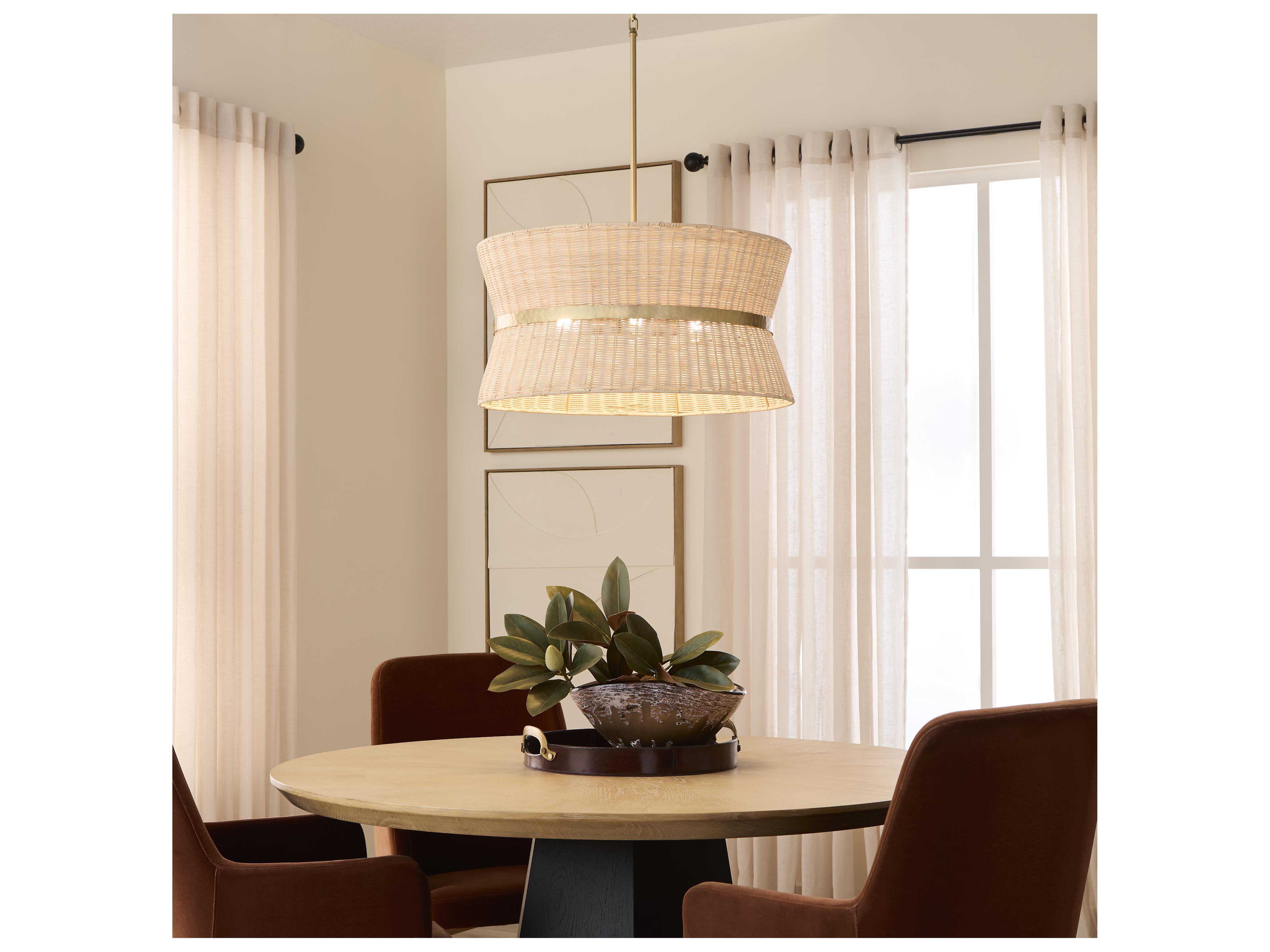 Quorum Fairview 4-Light Brushed Brass Wood Drum Pendant