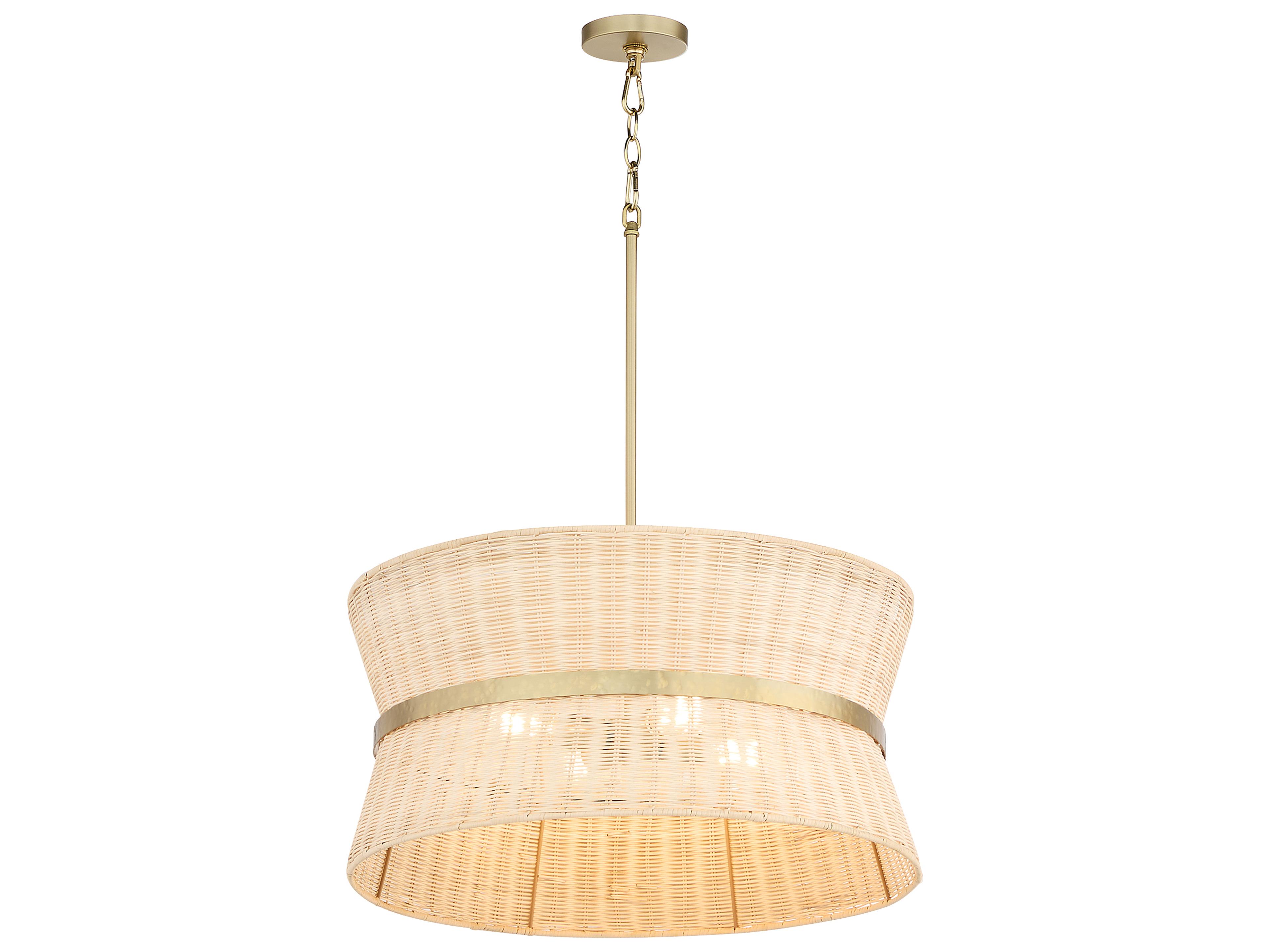 Quorum Fairview 4-Light Brushed Brass Wood Drum Pendant