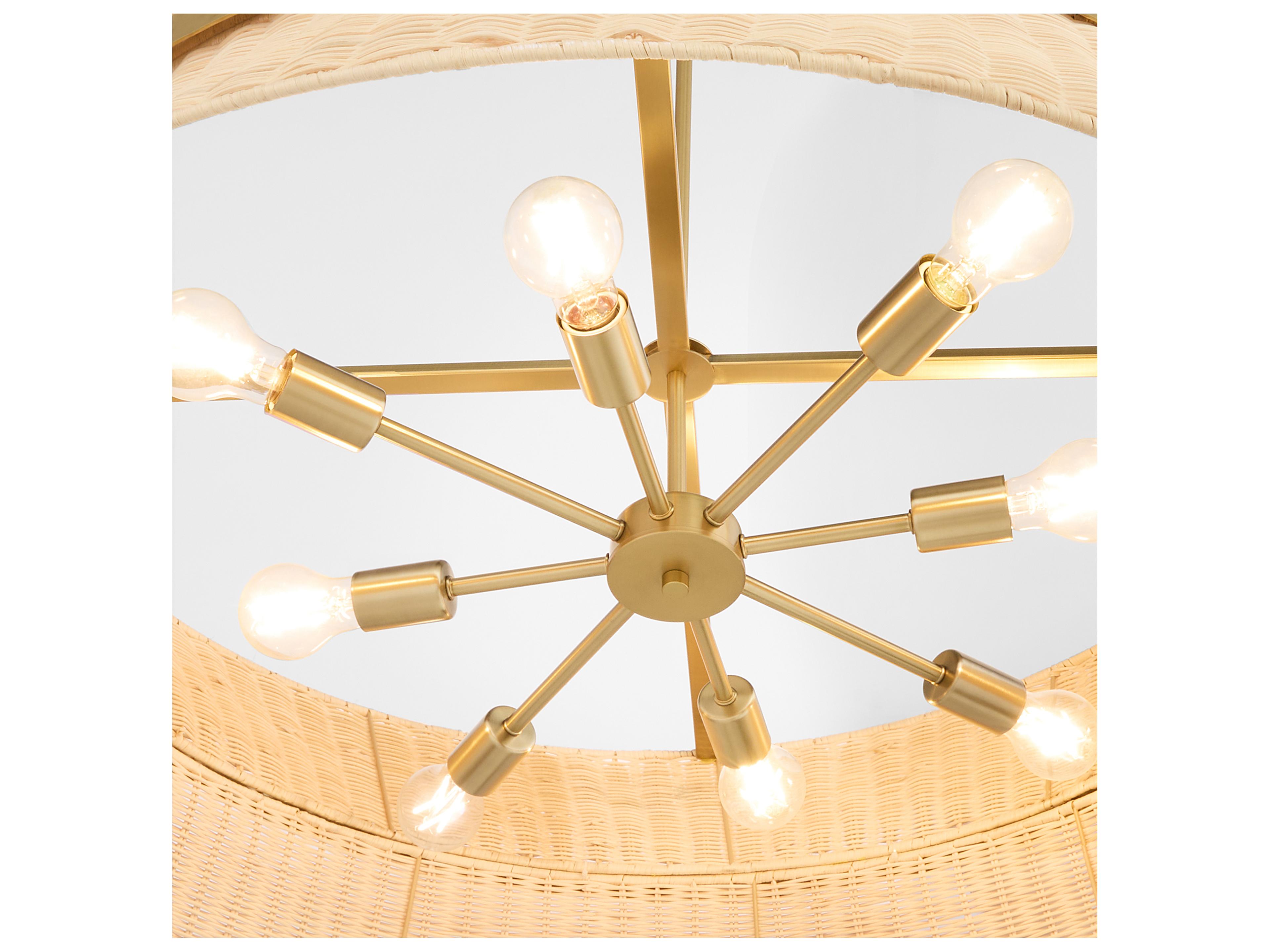 Quorum Fairview 8-Light Brushed Brass Wood Drum Pendant