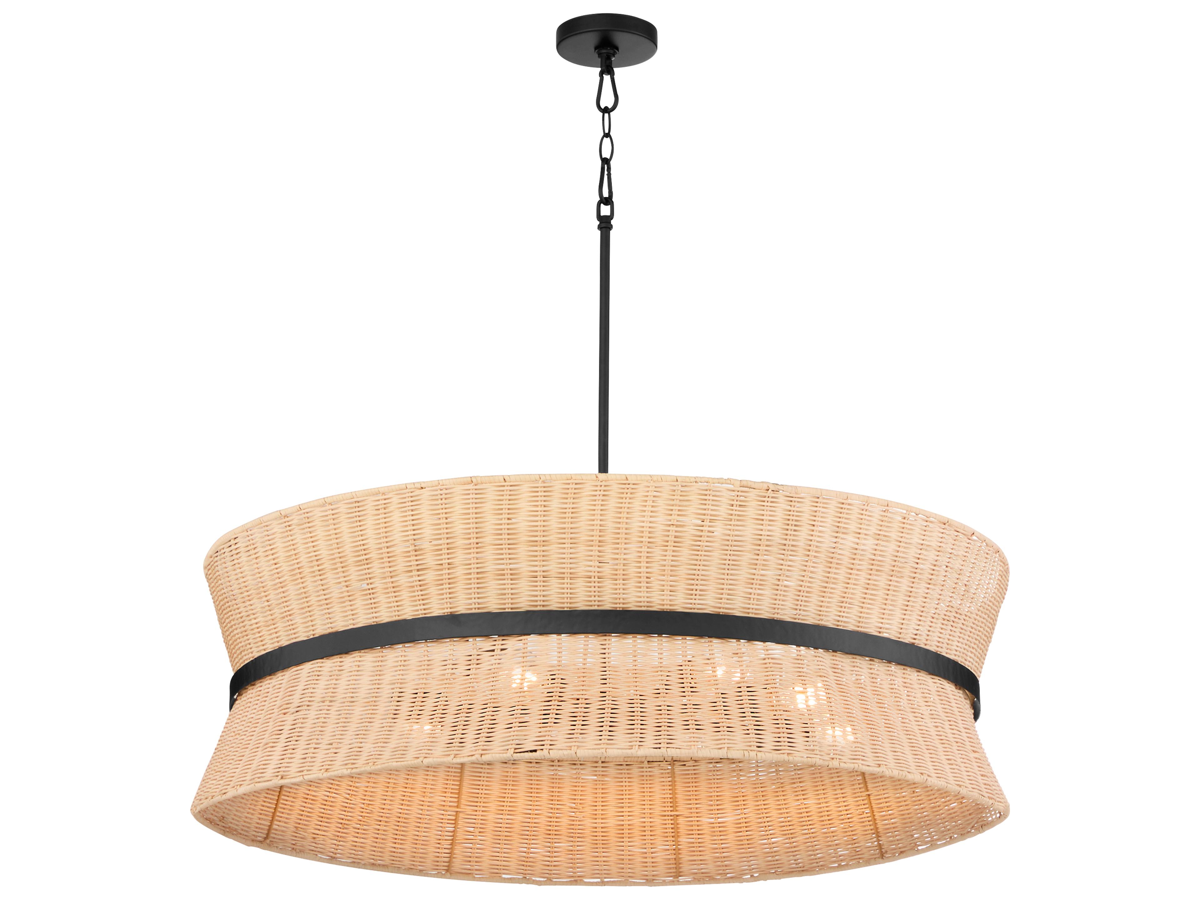 Quorum Fairview 8-Light Matte Black Wood Drum Pendant
