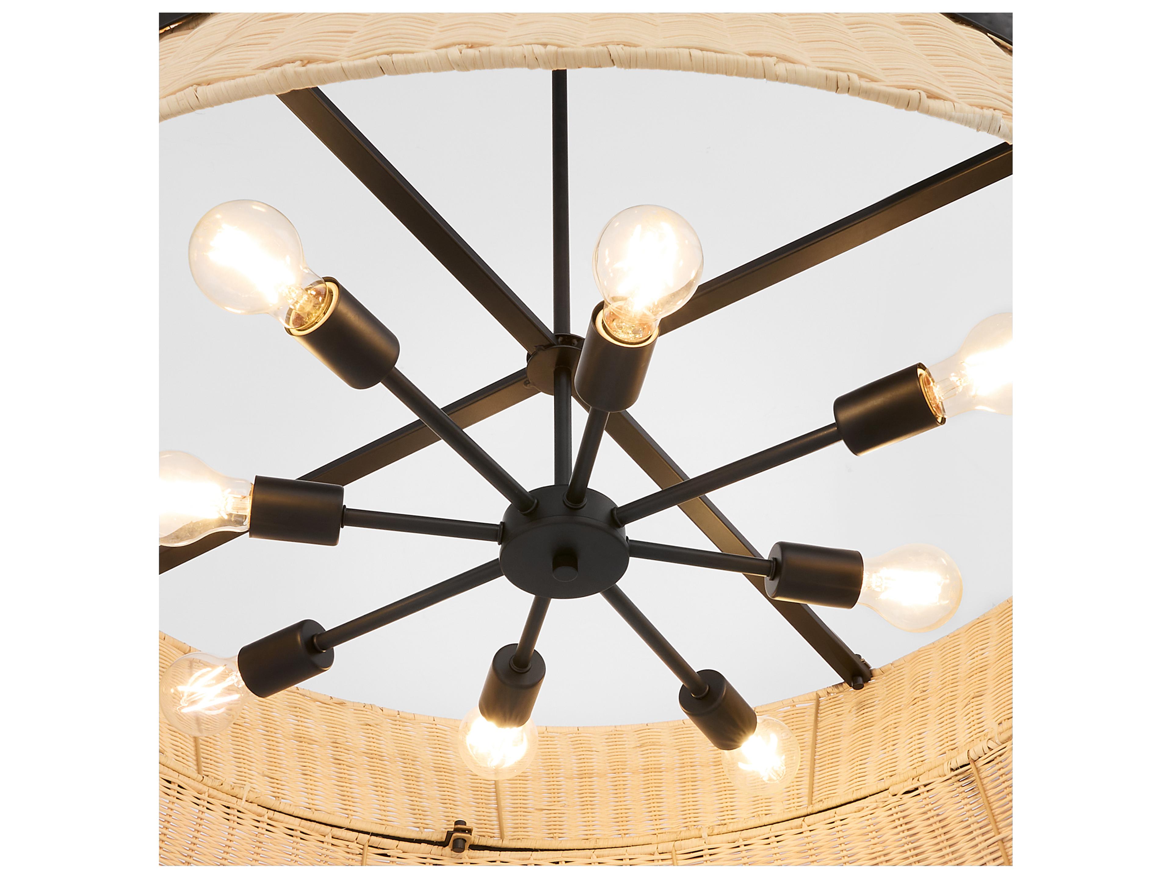 Quorum Fairview 8-Light Matte Black Wood Drum Pendant