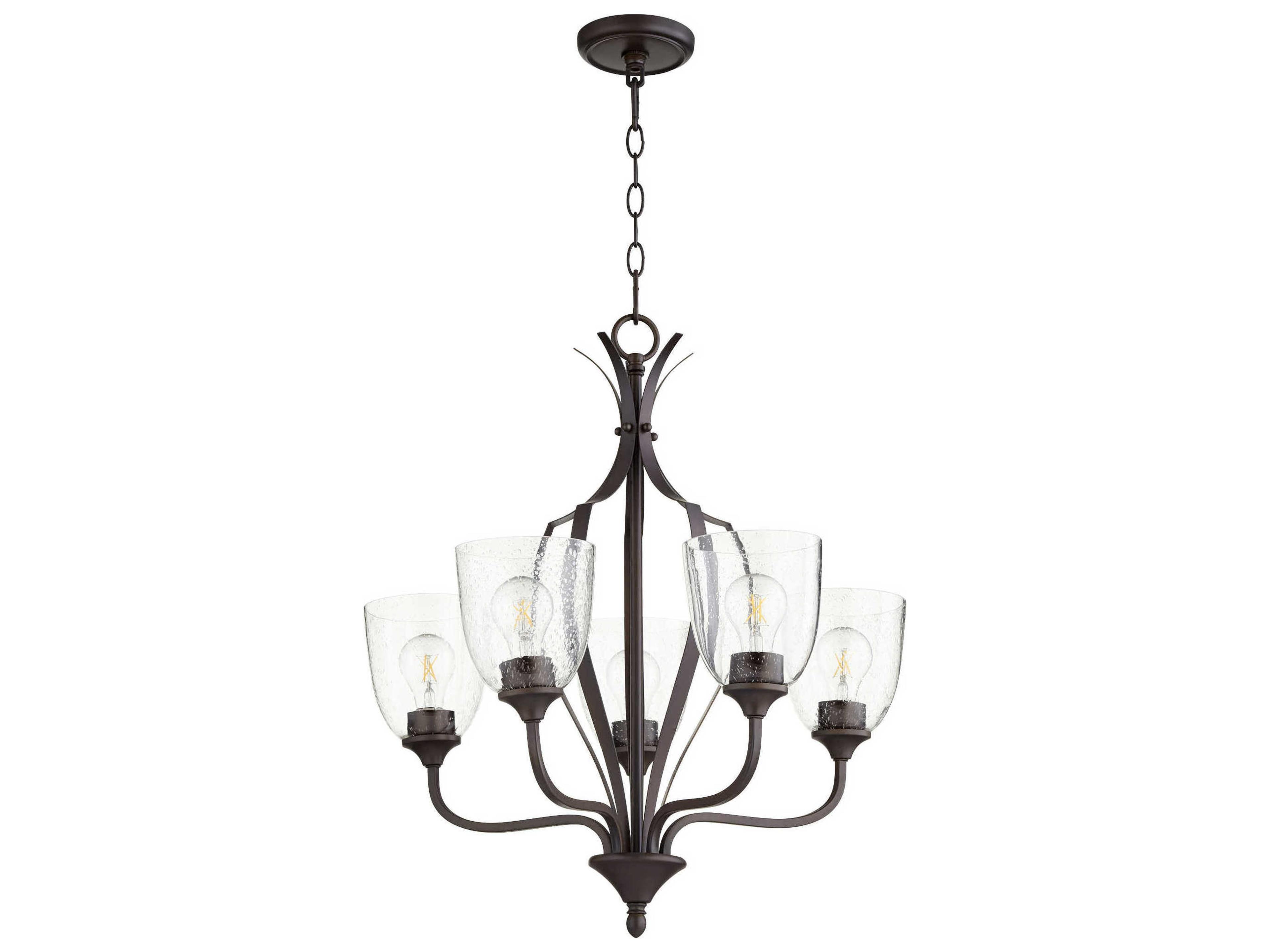 Jardin 5-Light Oiled Bronze With Clear Seeded Glass Bell Chandelier