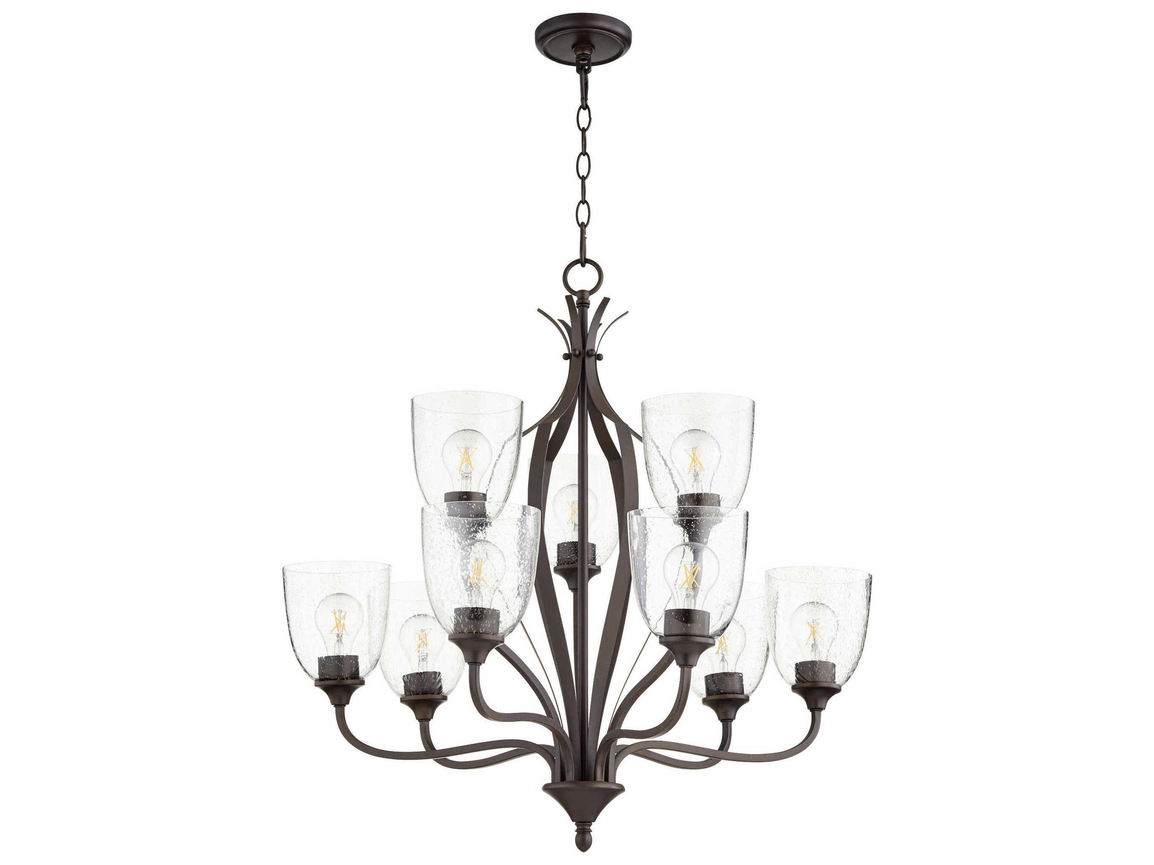 Jardin 9-Light Oiled Bronze With Clear Seeded Glass Bell Chandelier