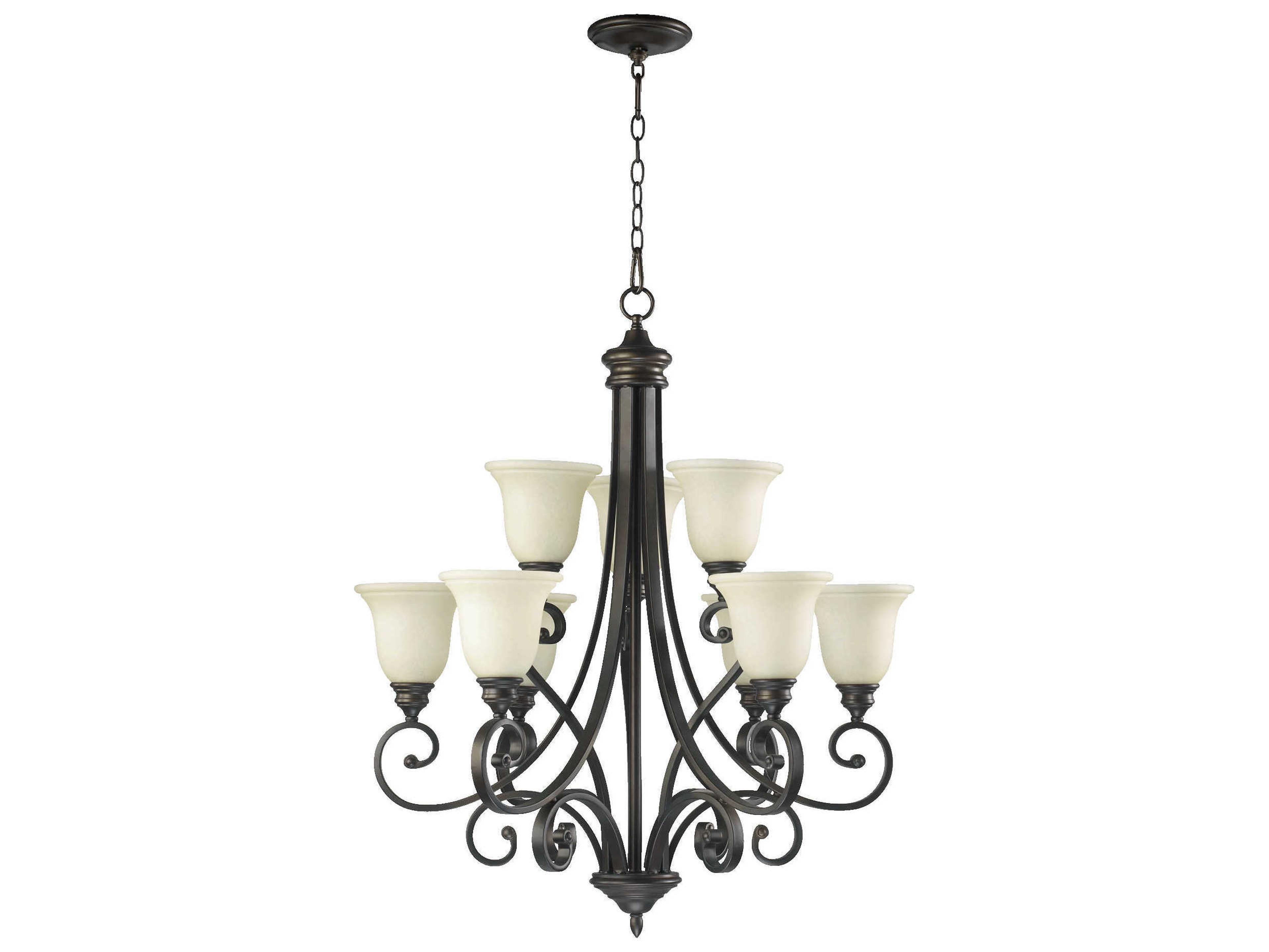 Bryant 9-Light Oiled Bronze Glass Bell Tiered Chandelier
