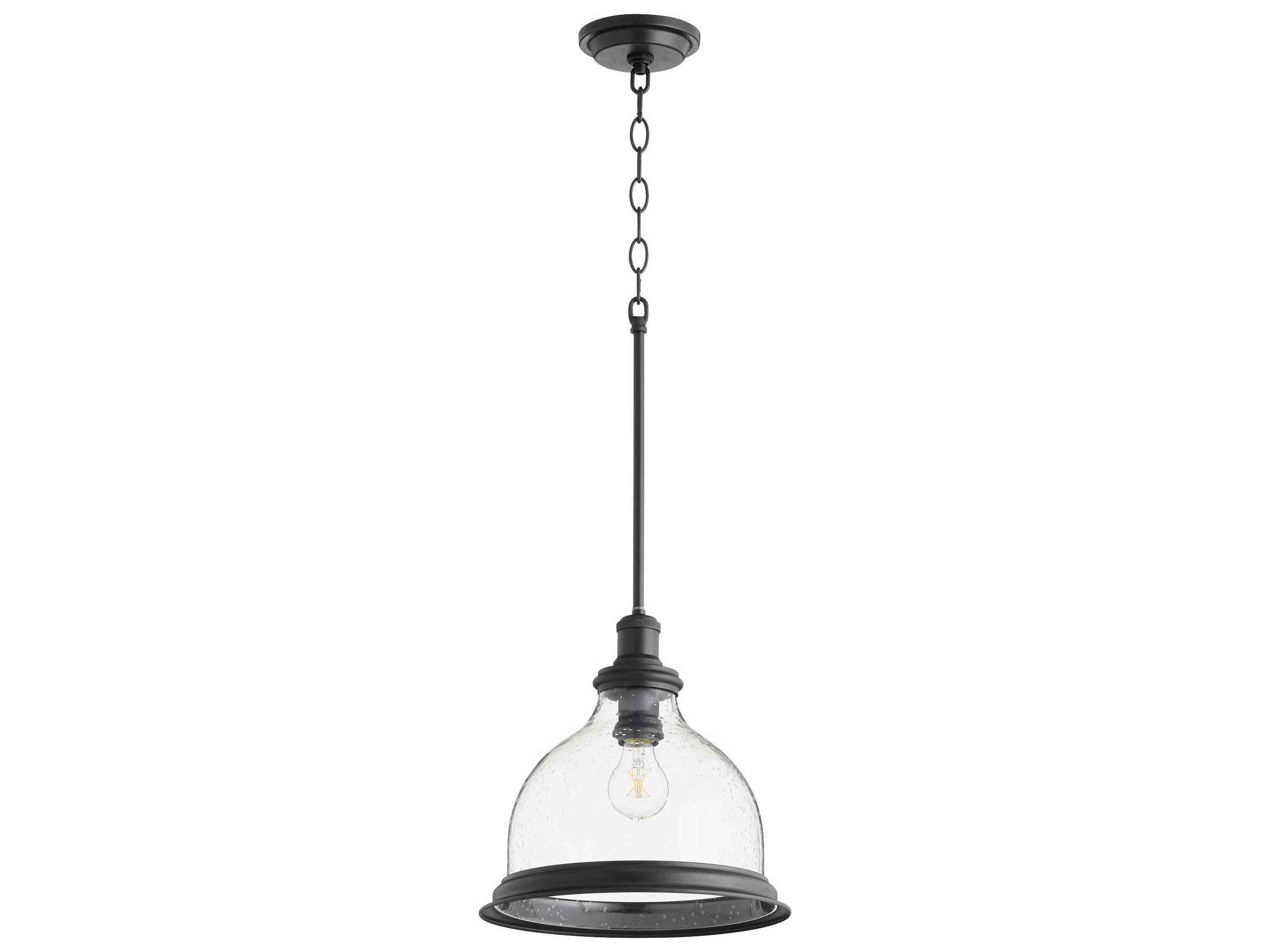 Quorum 1-Light Noir With Clear Seeded Black Glass Bell Mini Pendant