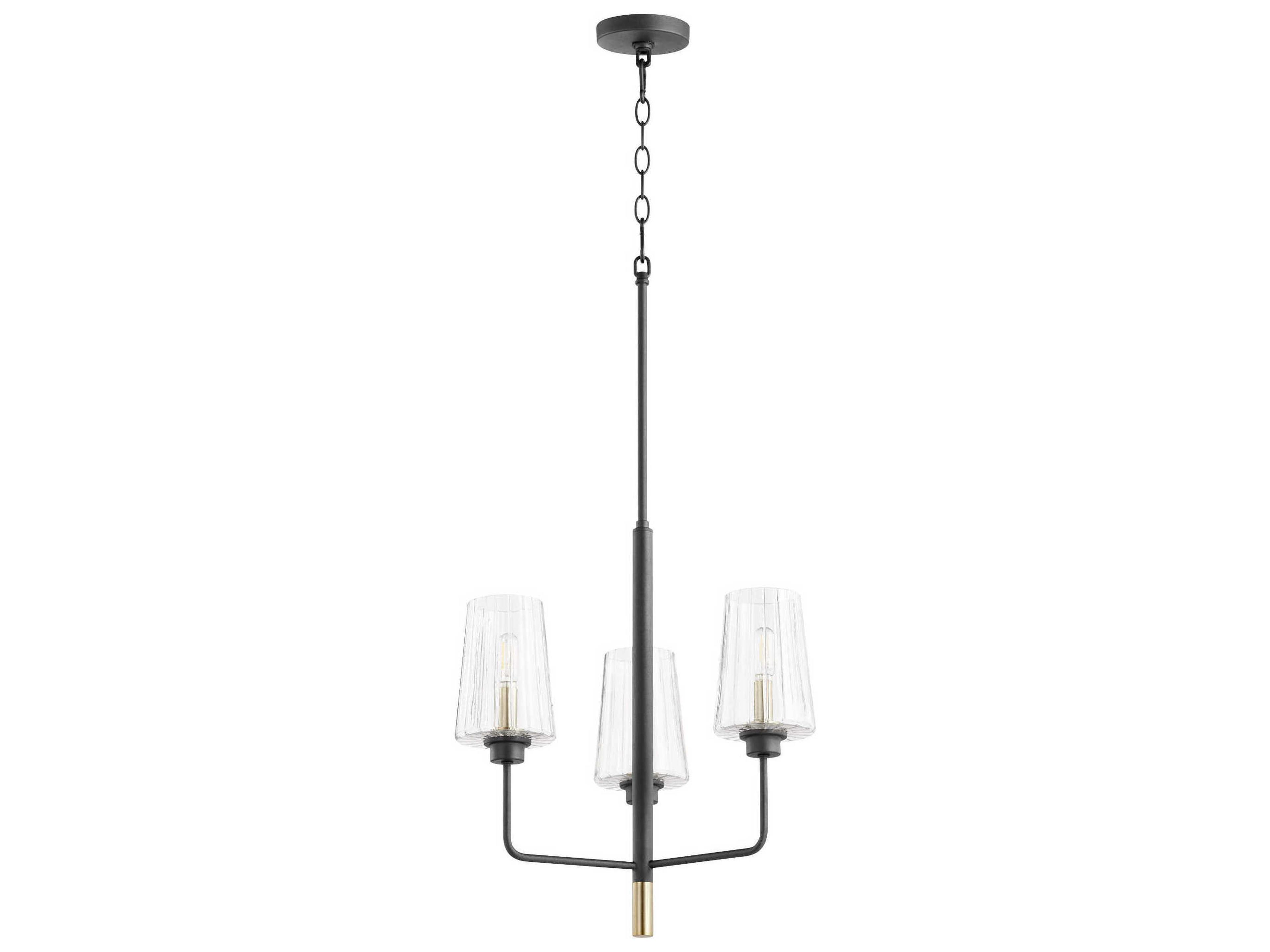 Dalia 3-Light Noir With Aged Brass Black Glass Candelabra Cylinder Chandelier