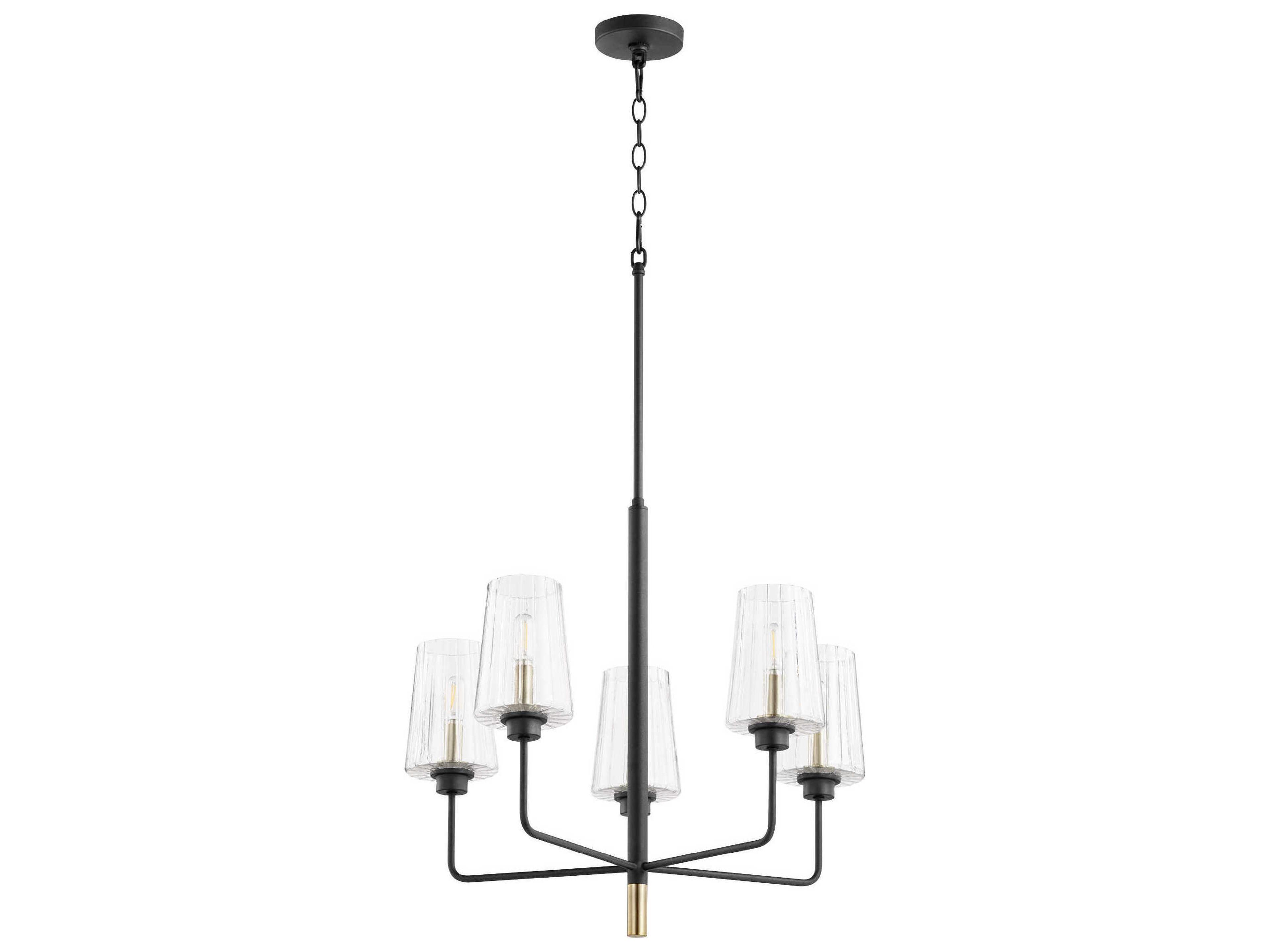 Dalia 5-Light Noir With Aged Brass Black Glass Candelabra Cylinder Chandelier