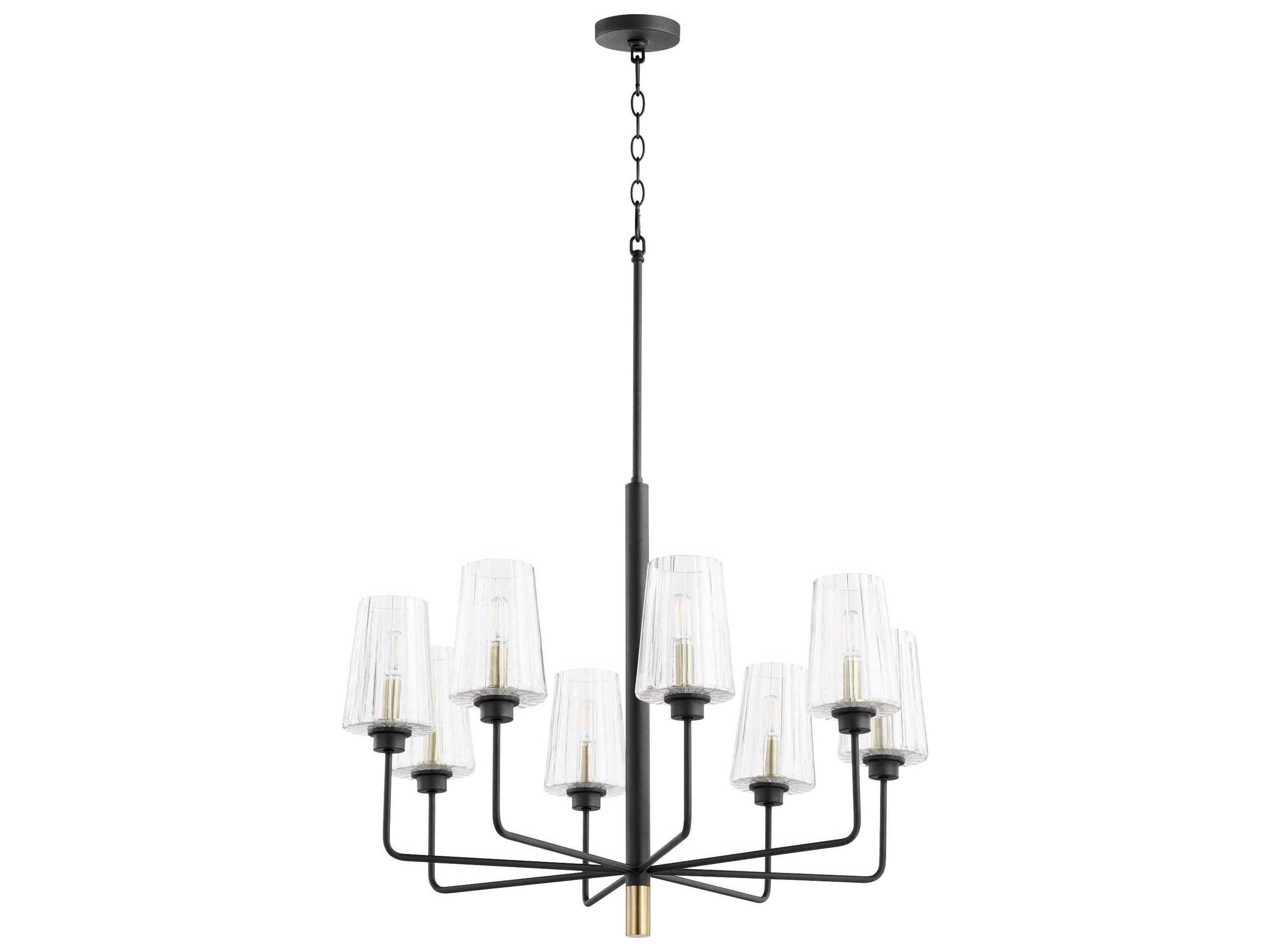 Dalia 8-Light Noir With Aged Brass Black Glass Candelabra Cylinder Chandelier