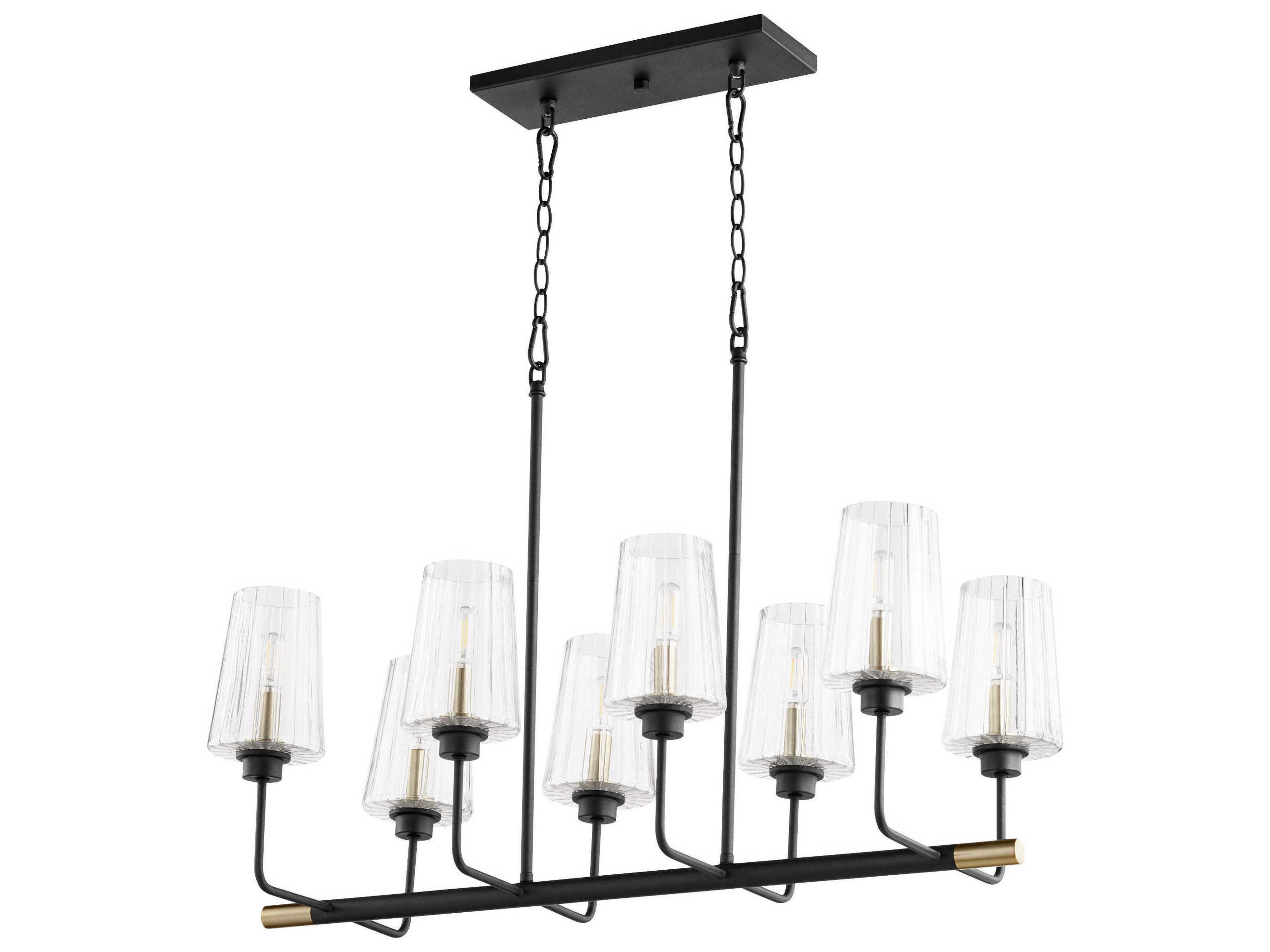 Dalia 8-Light Textured Black W Aged Brass Glass Linear Island Pendant