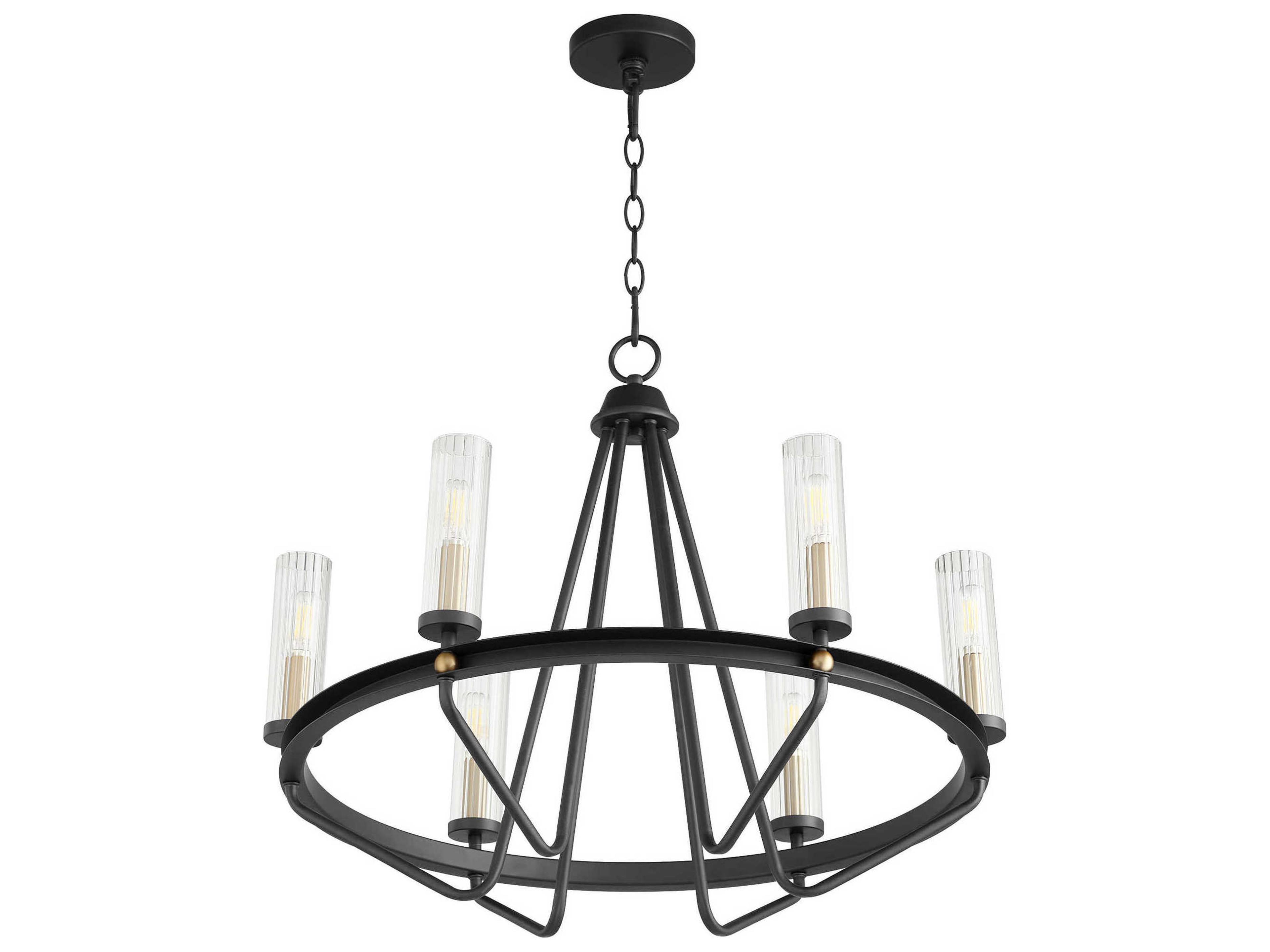 Empire 6-Light Noir With Aged Brass Black Glass Cylinder Chandelier