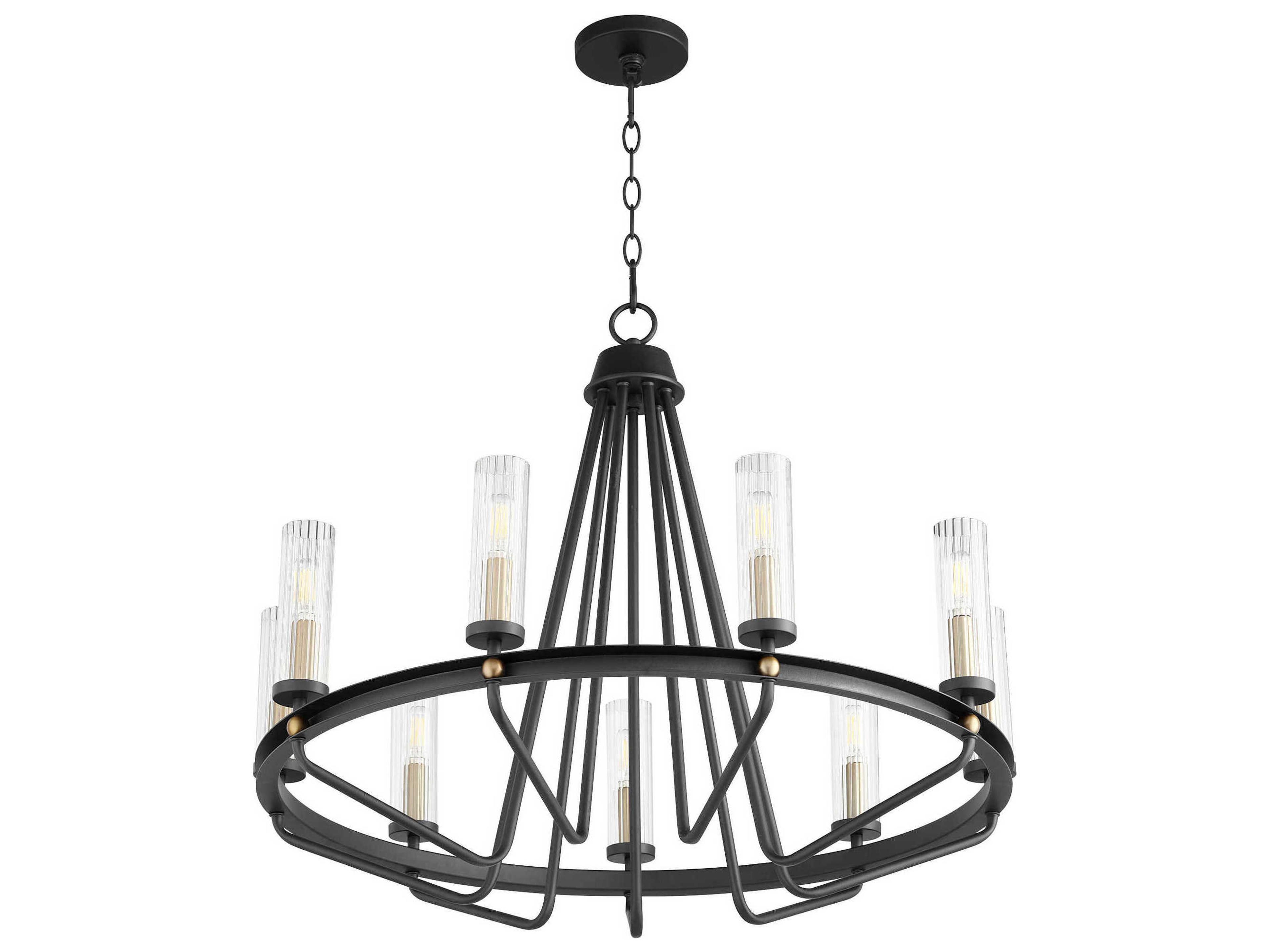 Empire 9-Light Textured Black W Aged Brass Glass Candelabra Chandelier