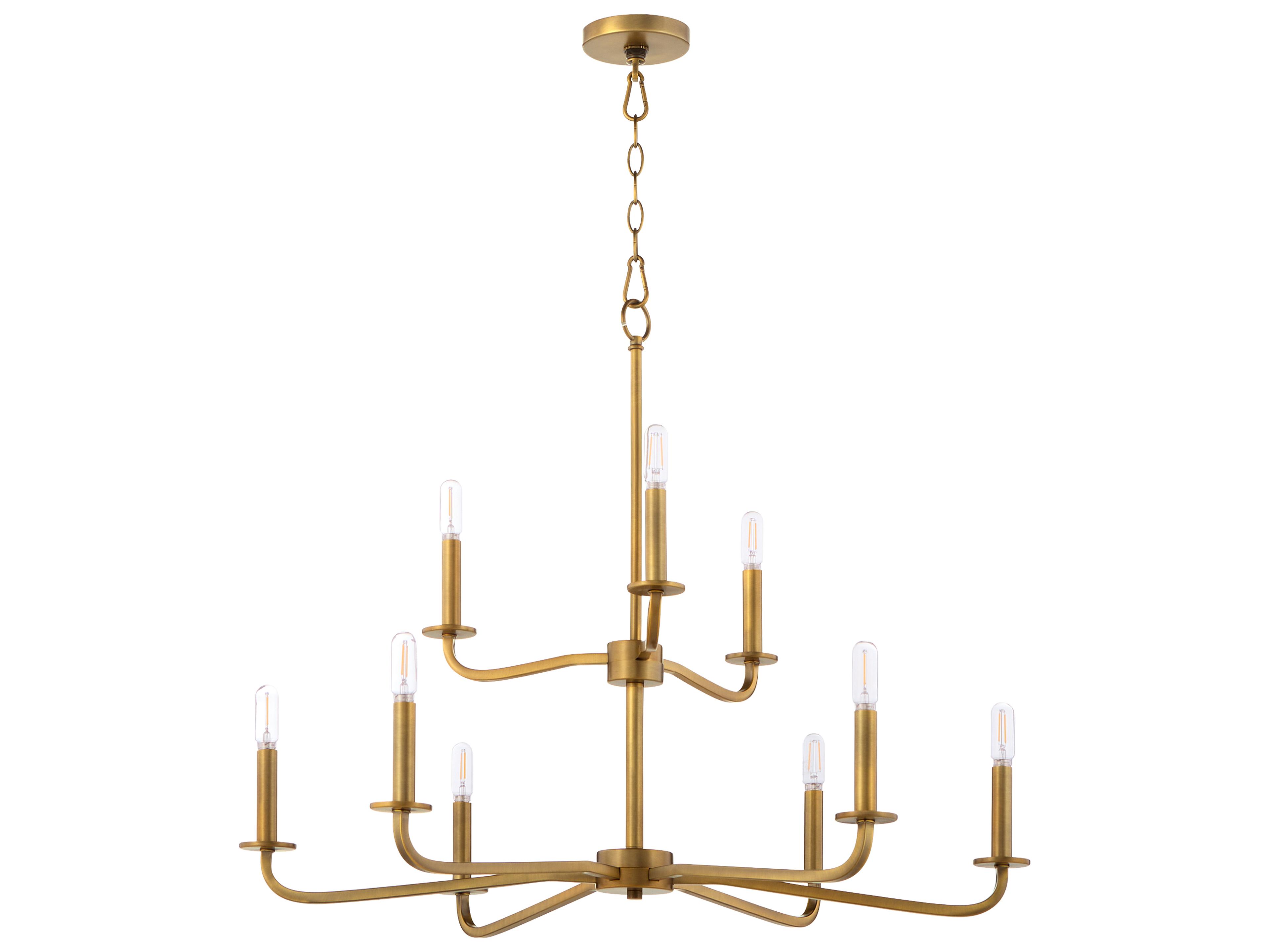 Rutherford 9-Light Brushed Brass Candelabra Tiered Chandelier