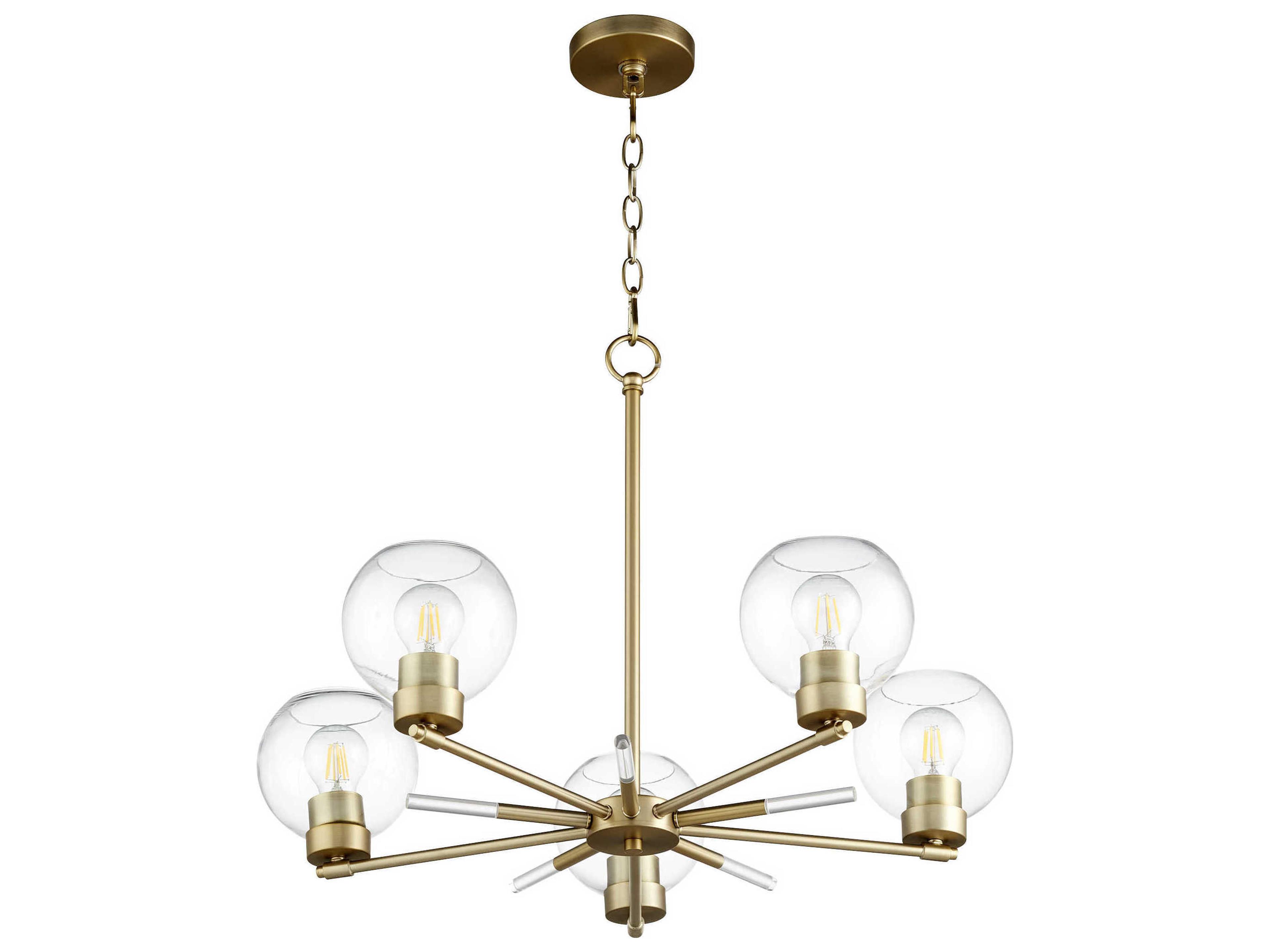 Volan 5-Light Aged Brass Glass Globe Sputnik Chandelier