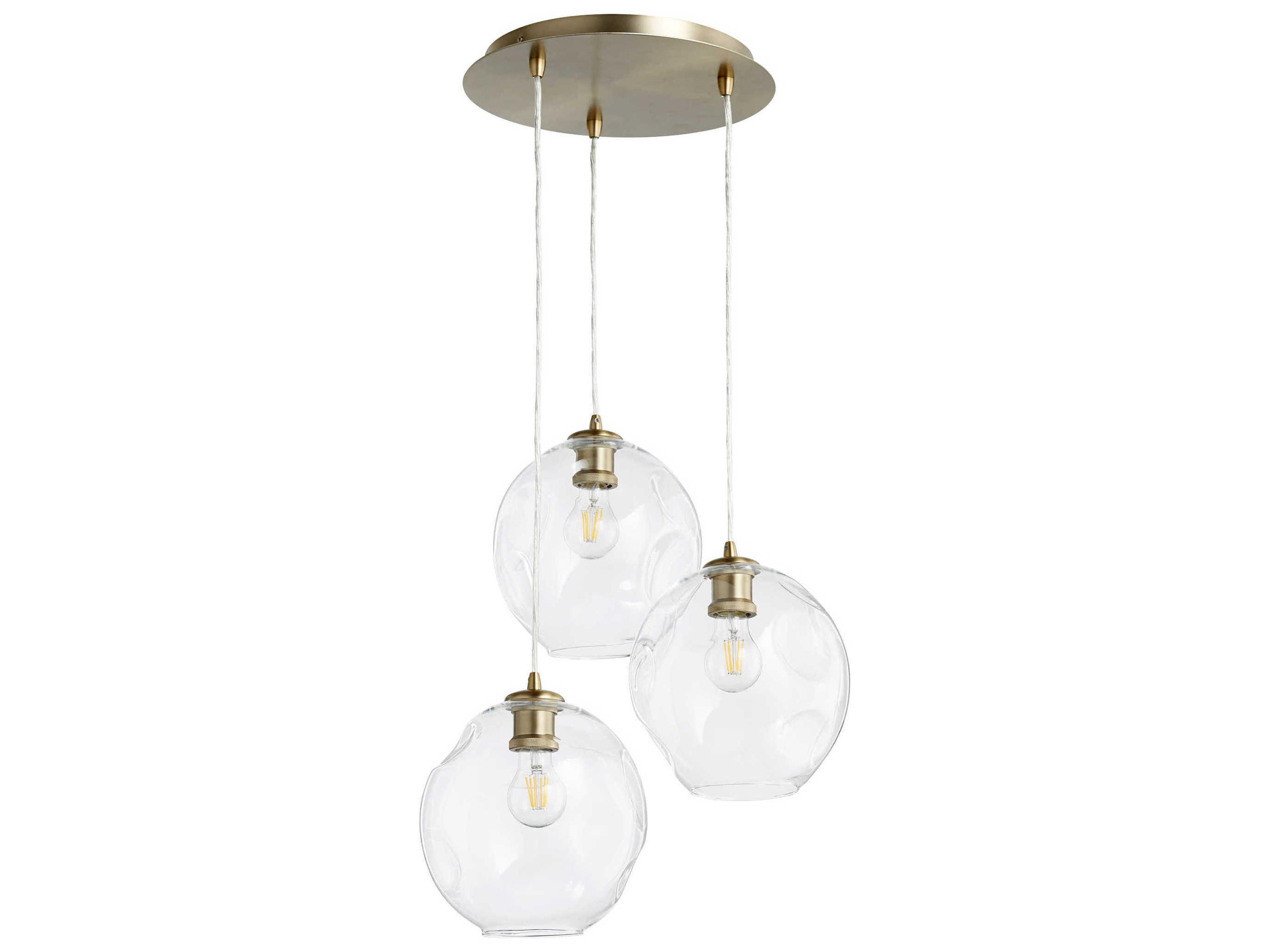 Numen 3-Light Aged Brass Glass Globe Pendant