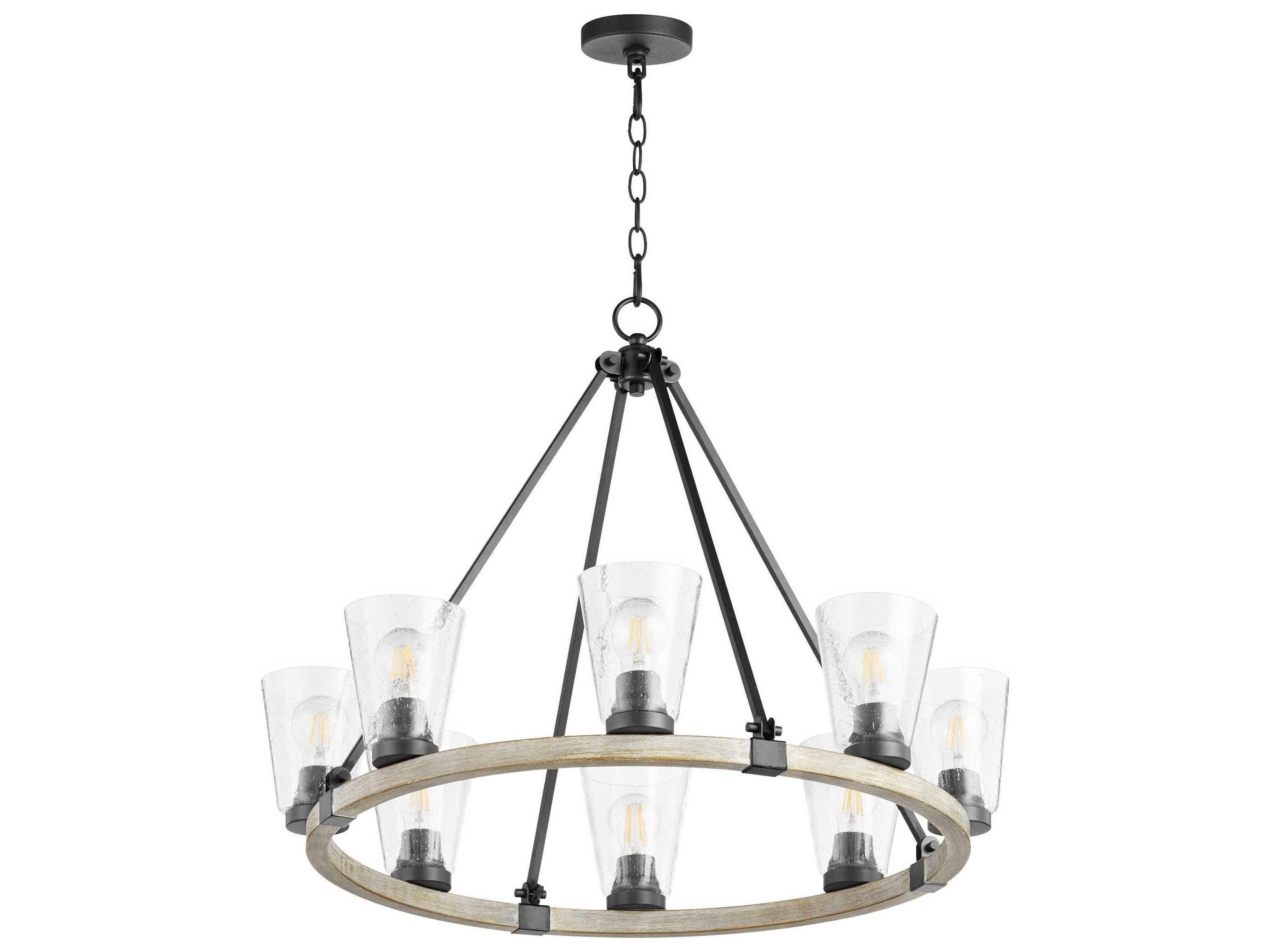 Paxton 8-Light Noir With Weathered Oak Black Glass Round Chandelier
