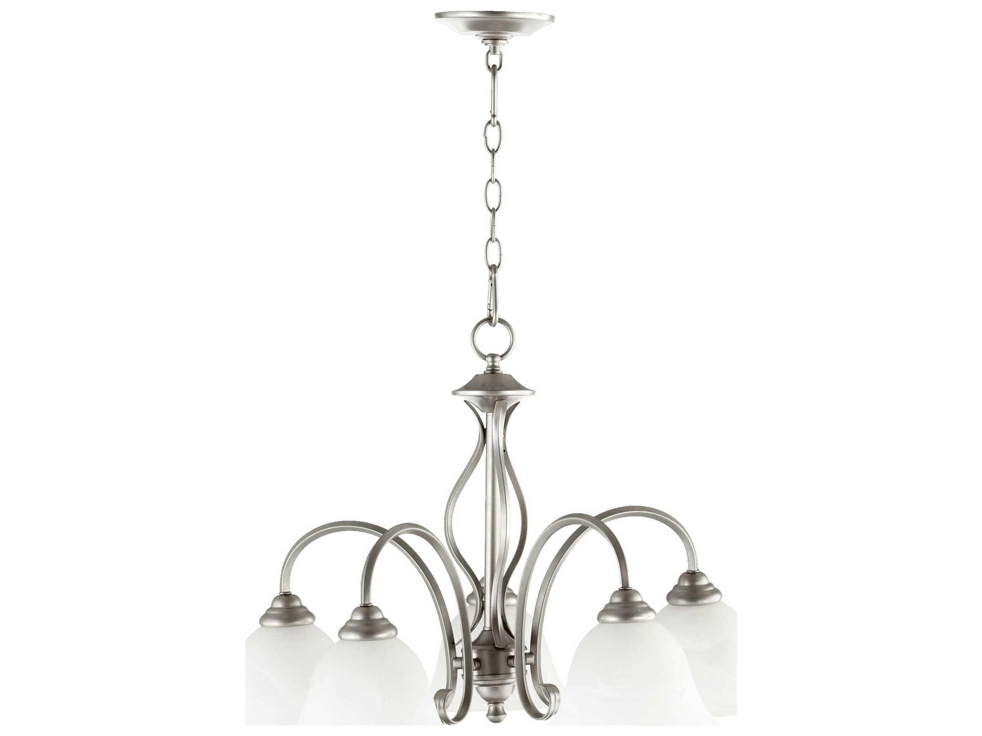 Spencer 5-Light Classic Nickel White Glass Bell Chandelier