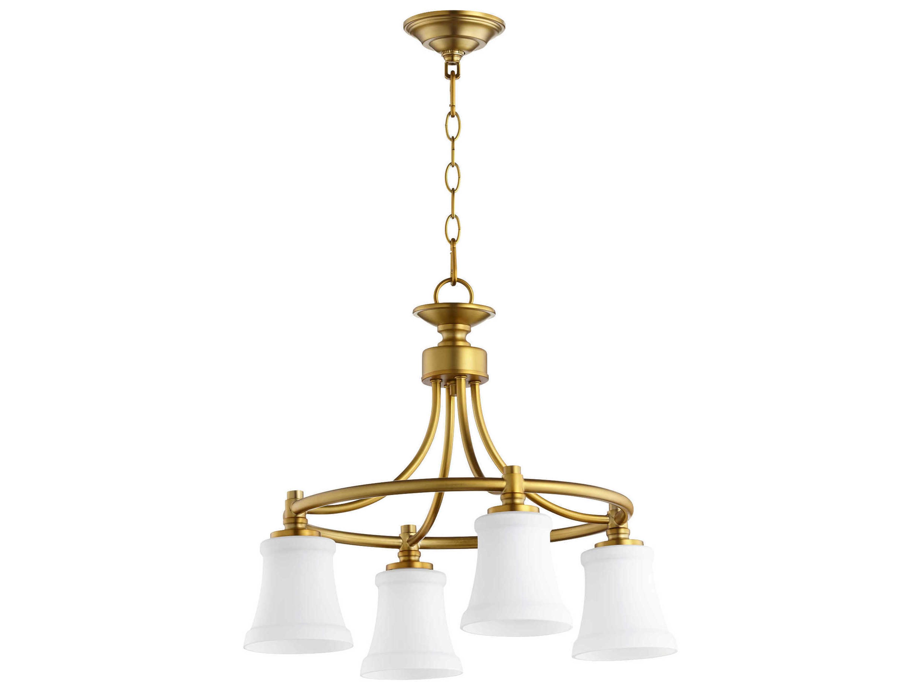Rossington 4-Light Aged Brass White Glass Chandelier