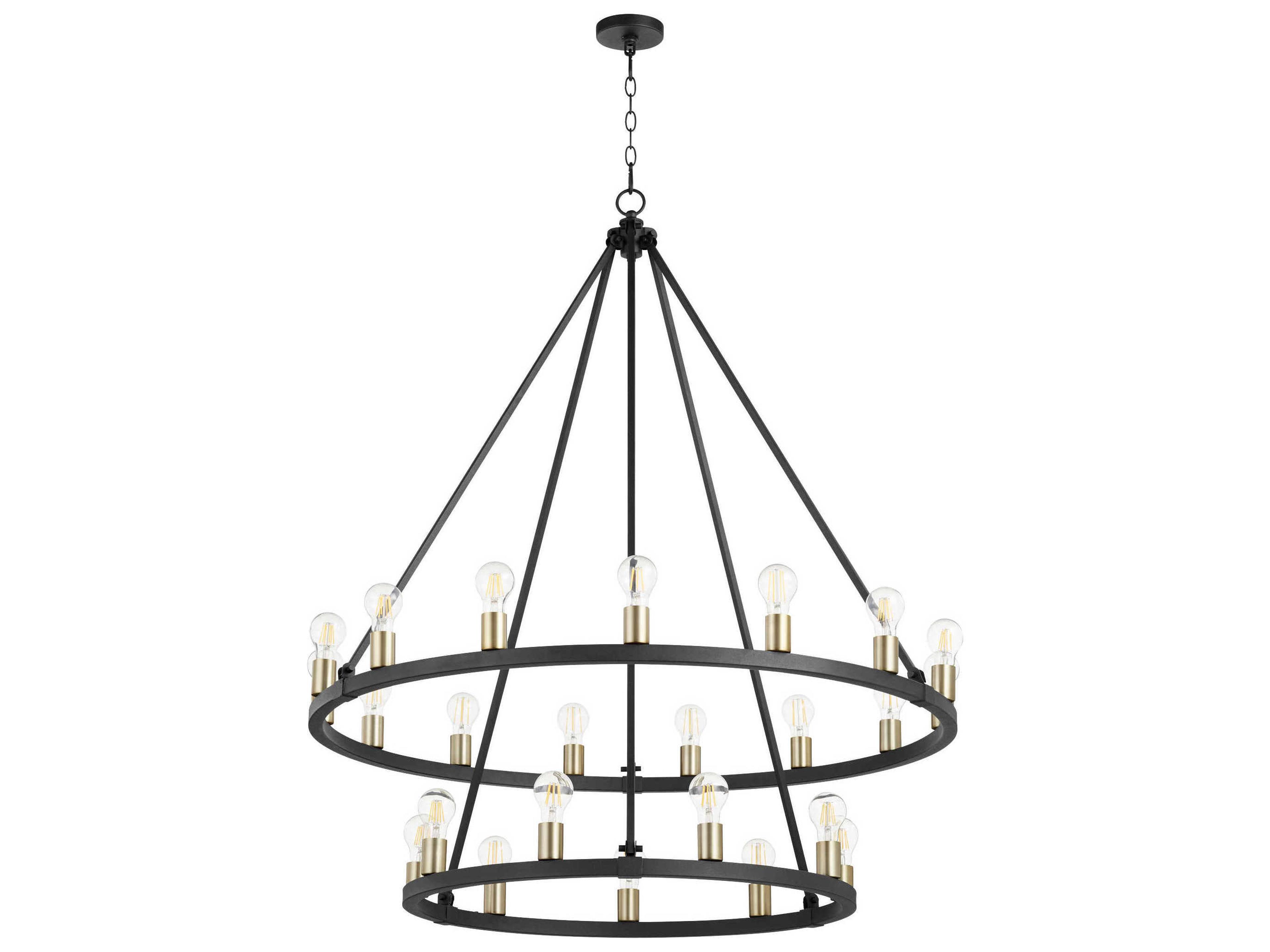 Paxton 24-Light Noir With Aged Brass Black Round Tiered Chandelier