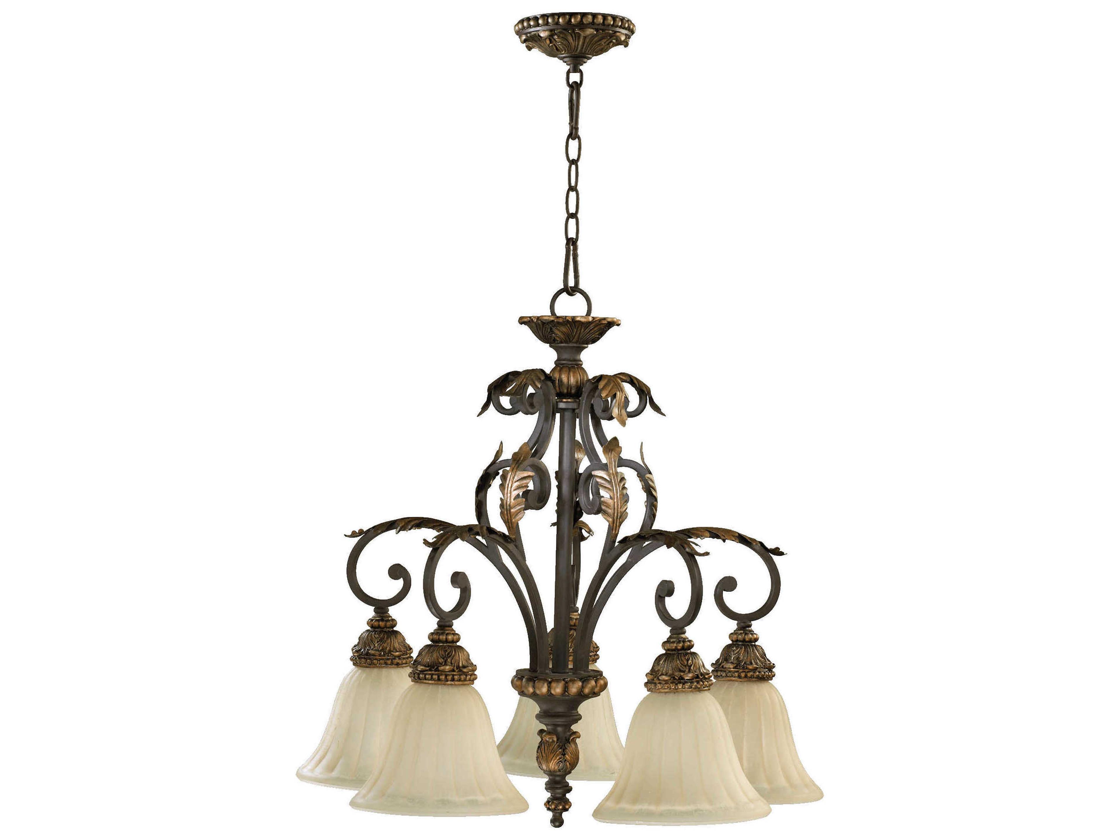 Rio Salado 5-Light Toasted Sienna With Mystic Silver Brown Glass Bell Chandelier