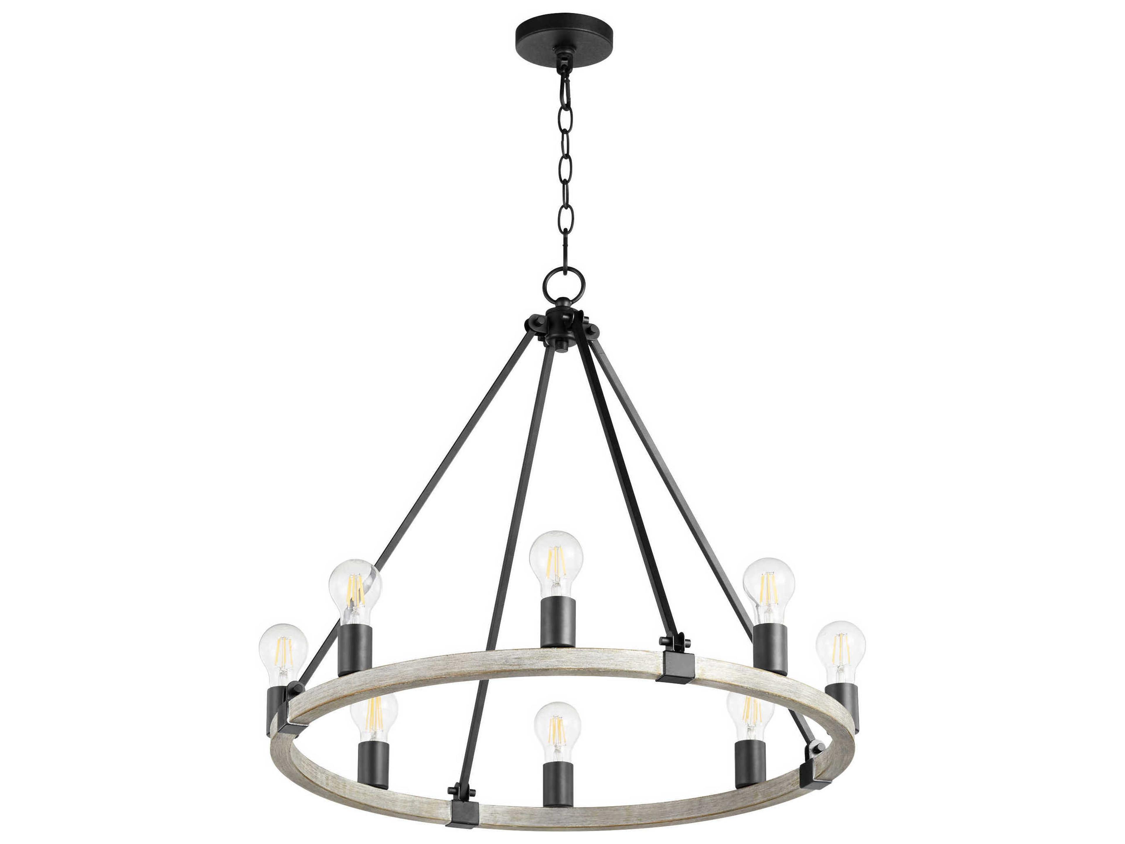 Paxton 8-Light Noir With Weathered Oak Black Round Chandelier