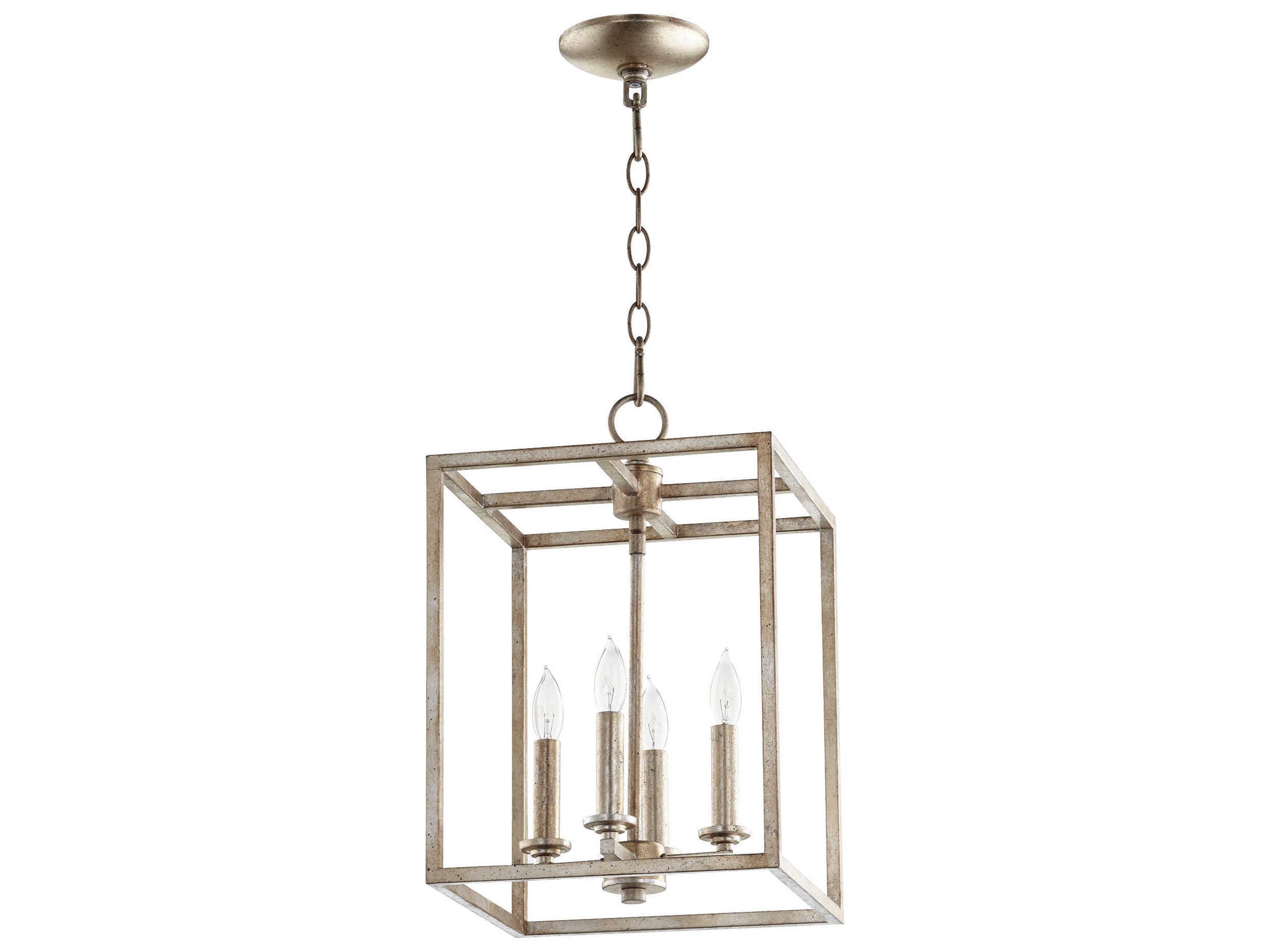 4-Light Aged Silver Leaf Candelabra Chandelier