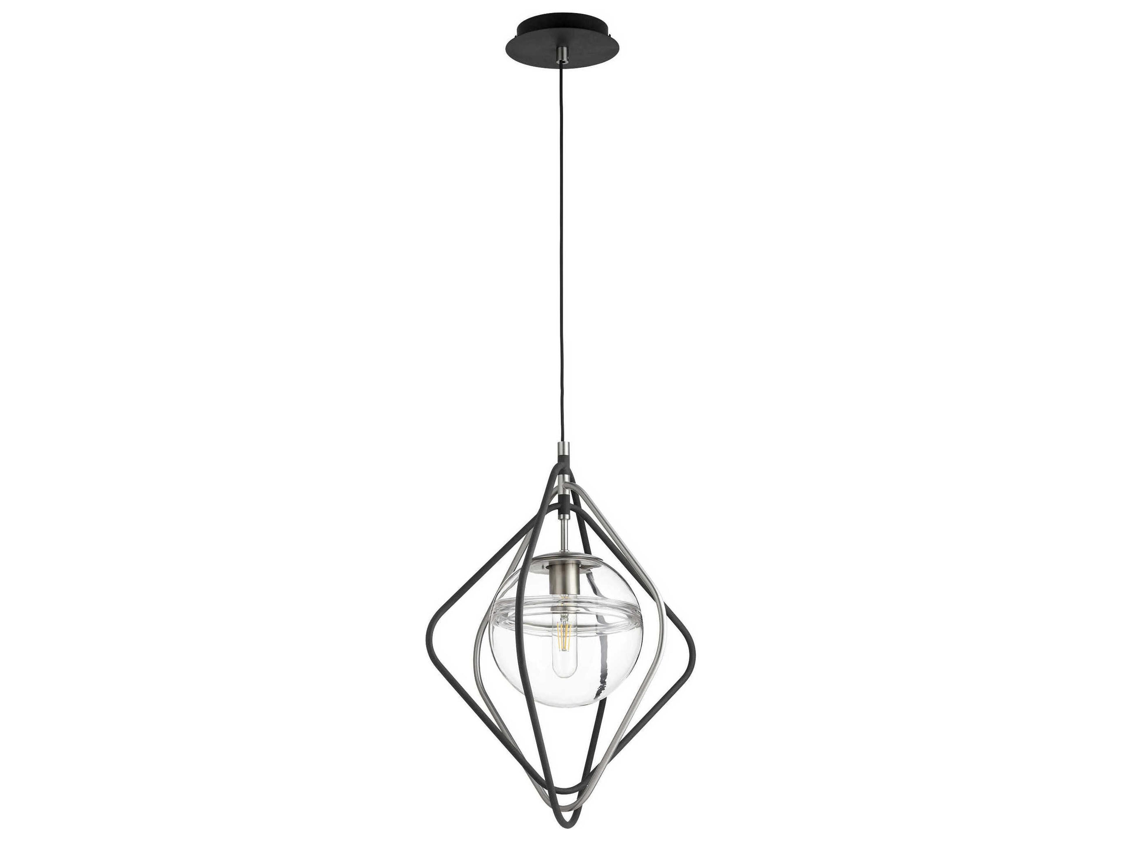 Quorum 1-Light Noir With Satin Nickel Black Glass Pendant